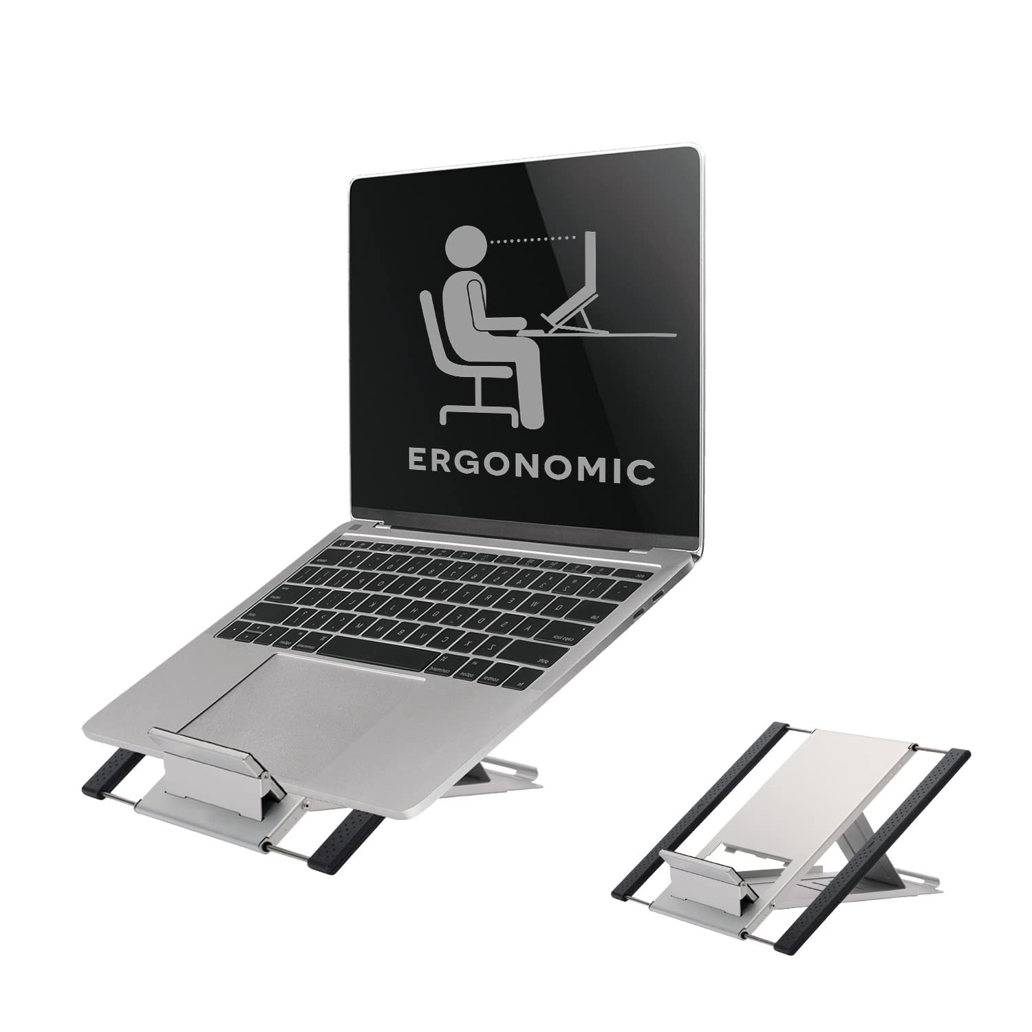 Newstar NSLS100 Portable Laptop Stand & Tablet Holder - Adjustable Silver Ergonomic Desk Riser for Home Office, Bed, Couch & Travel Use