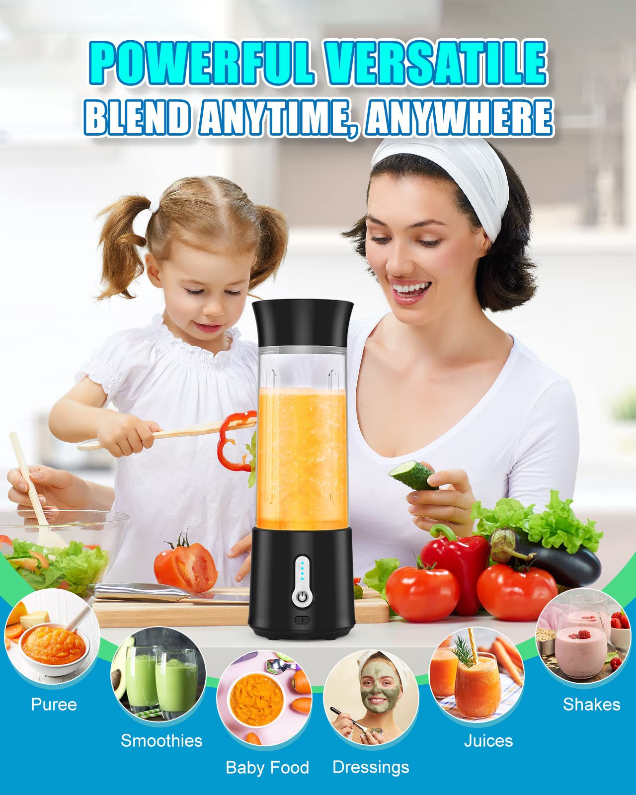 Portable Blender for Shakes & Smoothies - 17.6oz USB-C Rechargeable Personal Blender with 6 Blades, BPA Free Mini Blender for Sports, Travel, Gym & Home - Perfect for Protein Shakes, Fruit Smoothies & Healthy Drinks On-The-Go