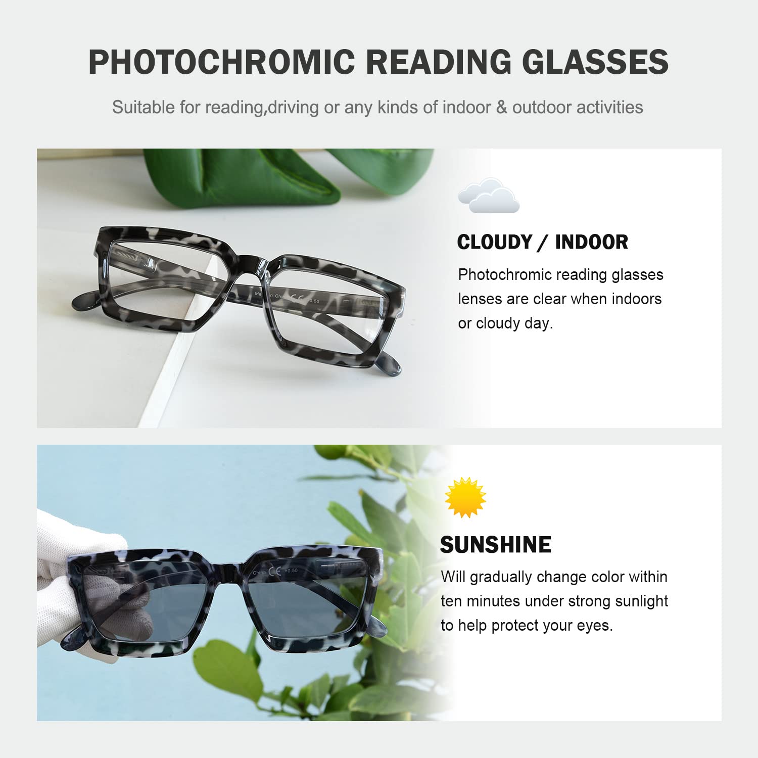 Eyekepper Photochromic Reading Glasses for Women - Tortoise Frame +2.50 Strength - Light Adaptive Lenses for Indoor/Outdoor Use - Perfect for Reading, Driving & Daily Activities