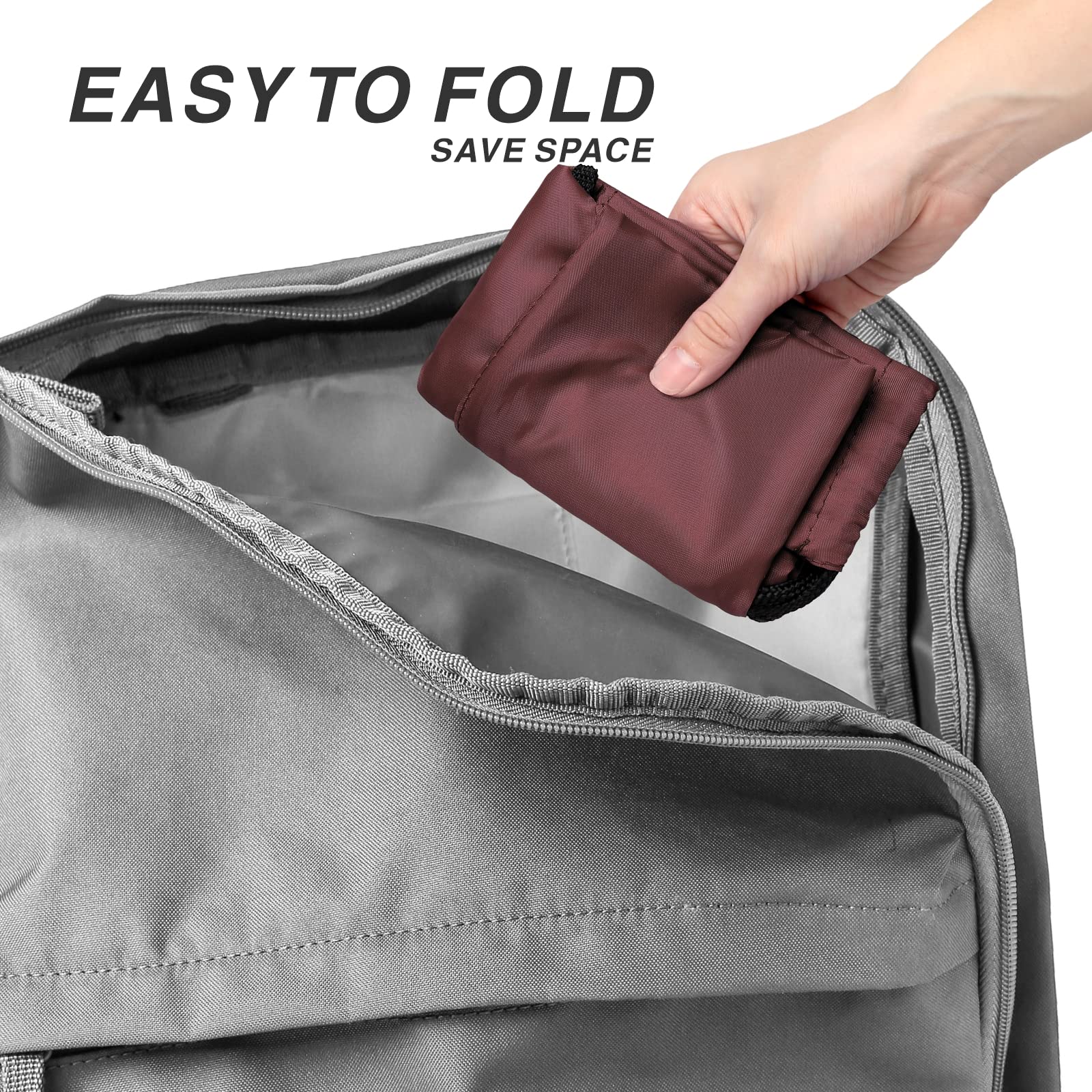 210D Nylon Foldable Drawstring Backpack with Zipper Side Pocket - Lightweight Sports Gym Tote Bag for Men & Women (Burgundy) - Perfect for Workouts, Travel, School & Outdoor Activities
