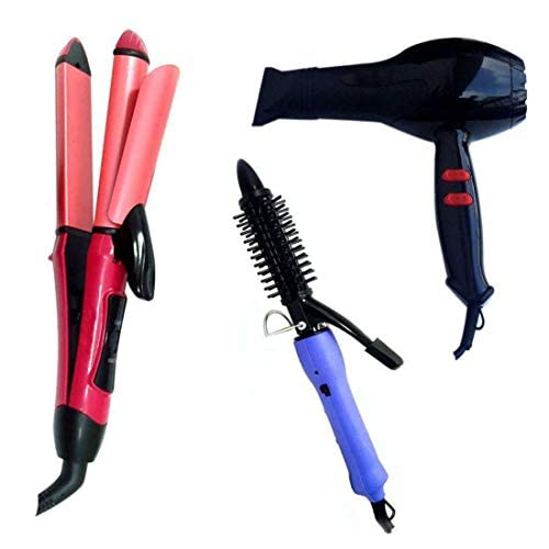 2-in-1 Hair Styler Brush - 16B Hair Curler & 2888 Hair Dryer with 2009 Ceramic Plates - Instant Heat Styling Tool for Straightening & Volumizing - Perfect for Home Use, Travel & Salon-Quality Styling