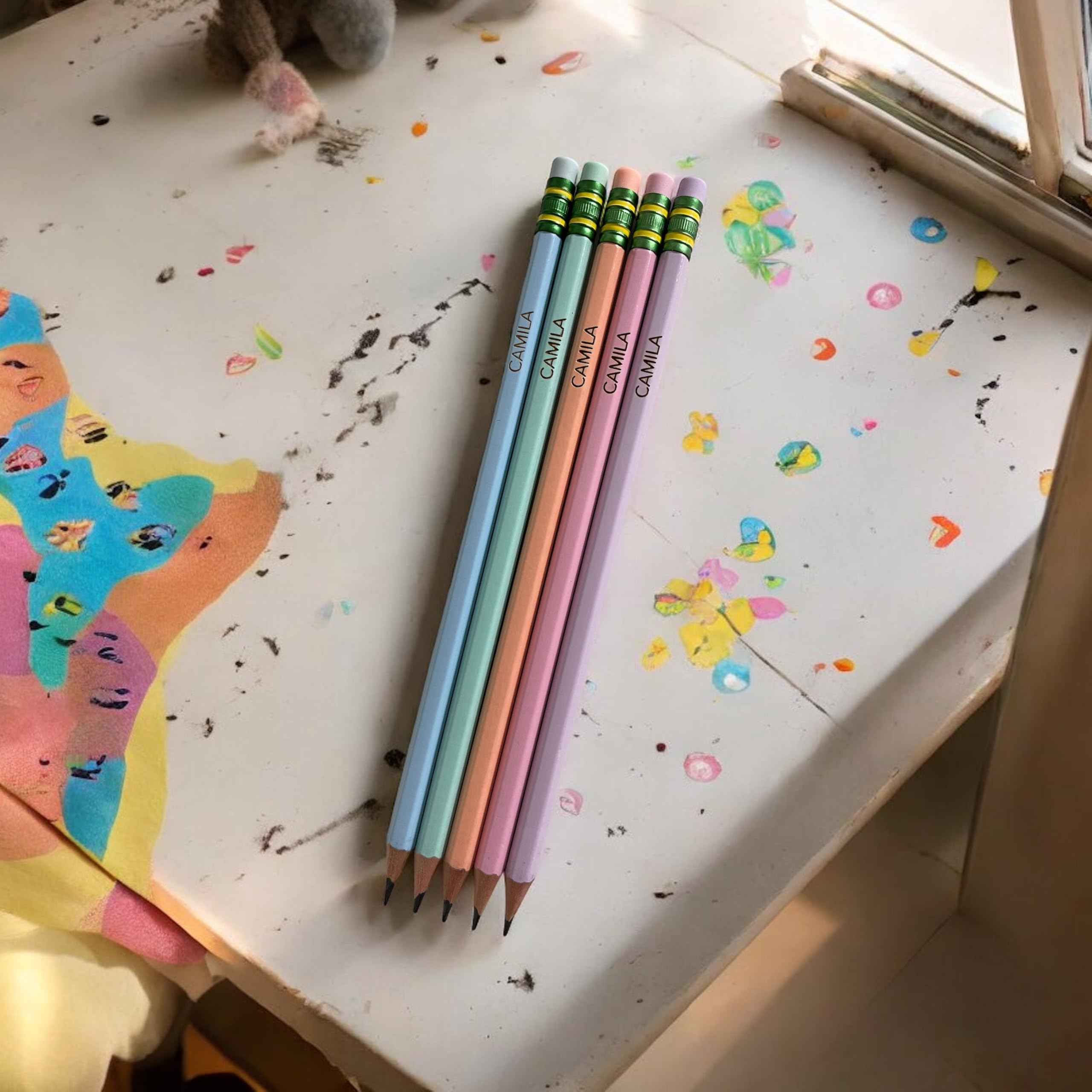 Custom Engraved Pastel Pencils - Personalized Name Pencils Set of 5 - Unique School & Office Supplies for Students, Teachers & Professionals - Perfect for Gifts, Back to School & Work Essentials