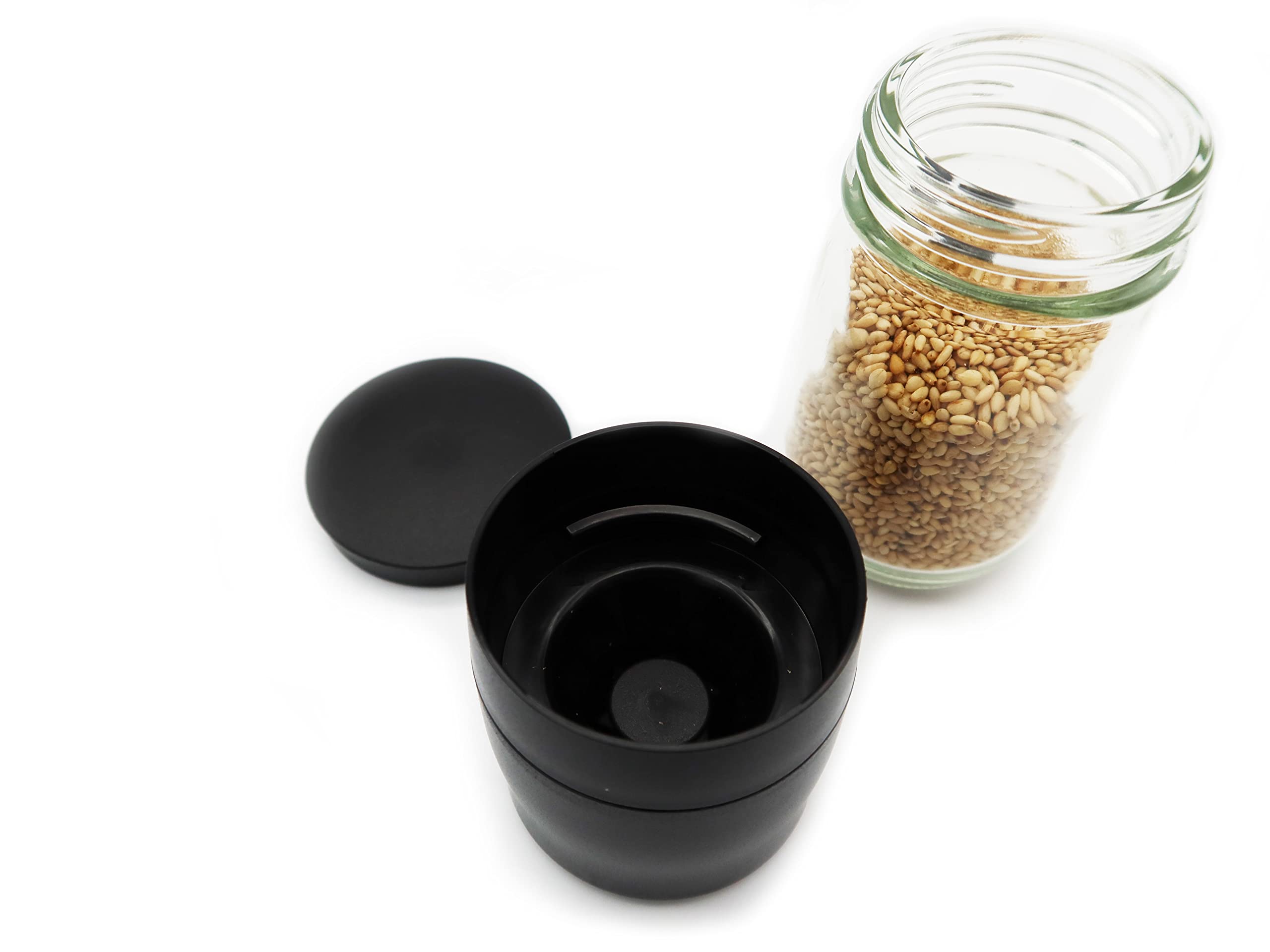 Premium Japanese Black Glass Sesame Seed Grinder - Durable Manual Sesame Mill for Fresh Spices (1oz Capacity) - Perfect for Baking, Cooking & Garnishing Dishes