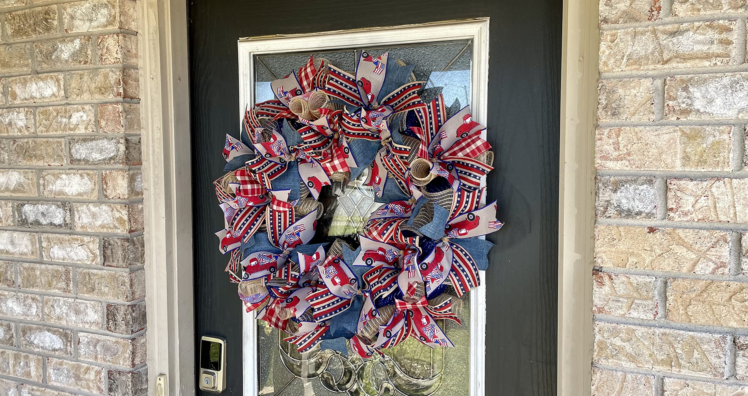 XL Old Country Truck Farmhouse Patriotic Wreath - 4th of July Independence Day Deco Mesh Front Door Decor - Perfect for Birthday, Baby Shower & Wedding - Porch, Patio & Party Decoration for Patriotic Home Celebrations