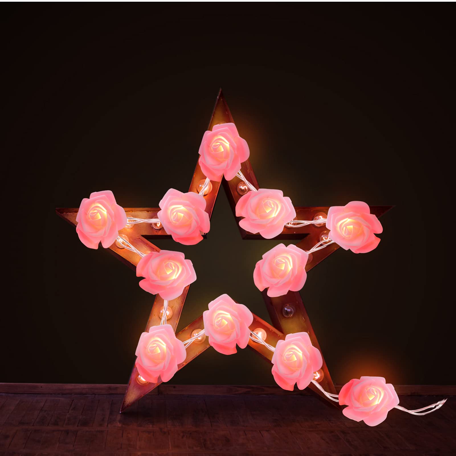 VOSAREA 20 LED Rose String Lights 3m USB - Pink for Wedding Party Decor