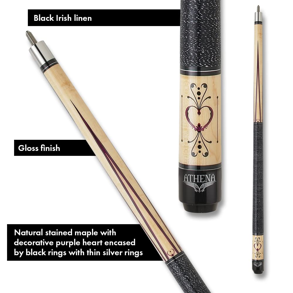 Athena ATH13 Heart Pin Stripe Pool Cue Stick - Professional Billiard Cue for Precision Shots | Perfect for Home Game Rooms, Bars & Pool Halls