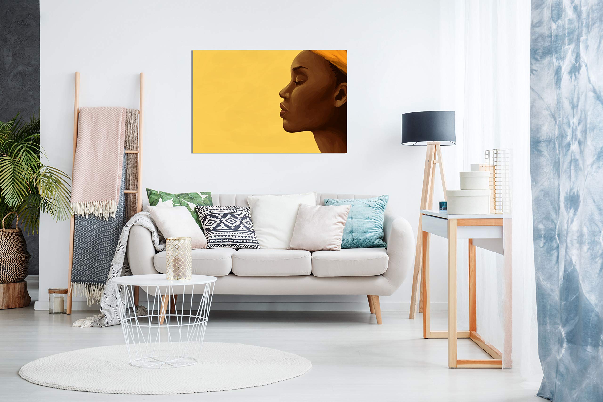 African Art Modern Beautiful Woman Calm Canvas Wall Art Print - 36x24 Inches Home Decor for Living Room, Bedroom & Office - Stretched Ready to Hang