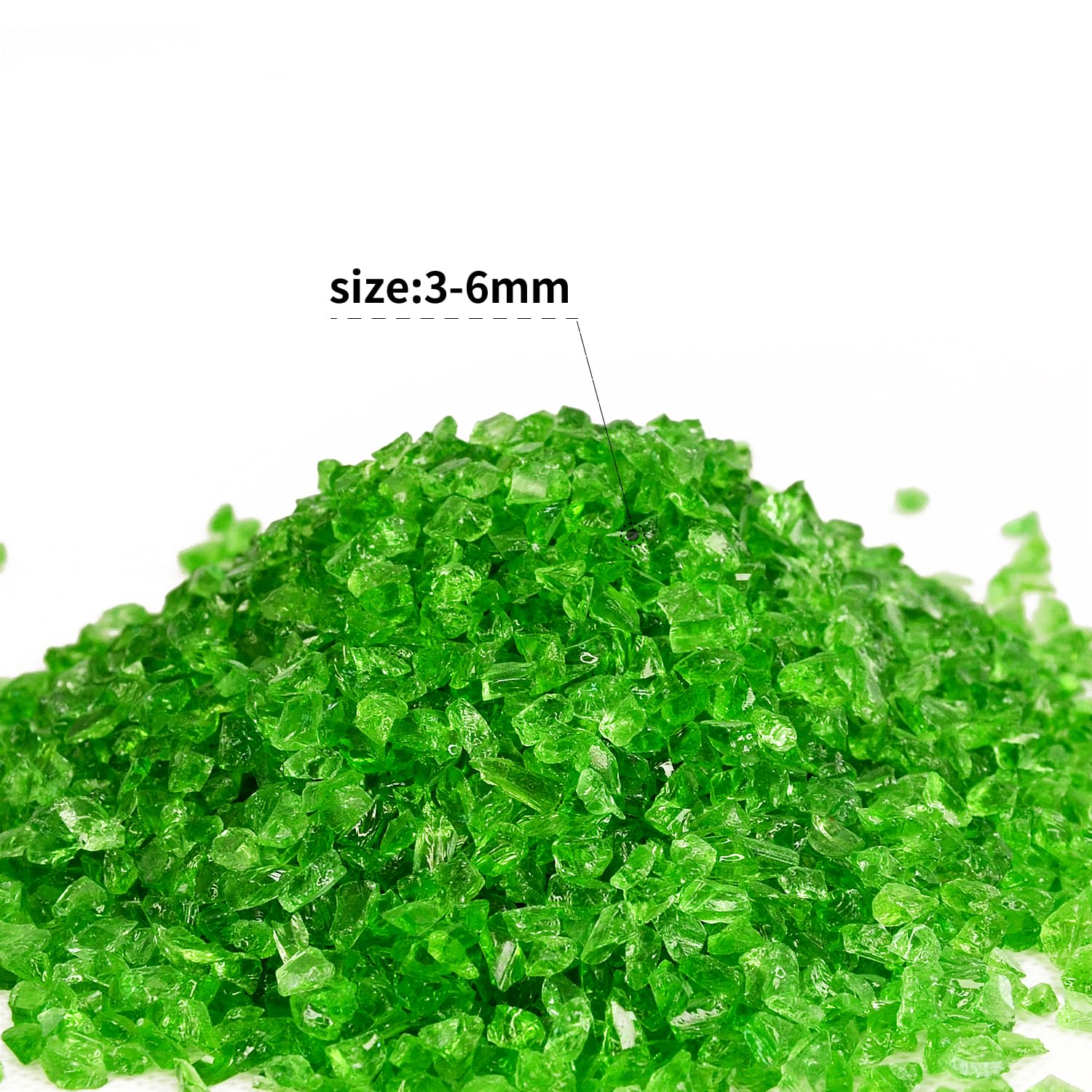 Crushed Fire Glass 3-6mm for Fire Pits & Resin Art - 1lb Green (Indoor/Outdoor)
