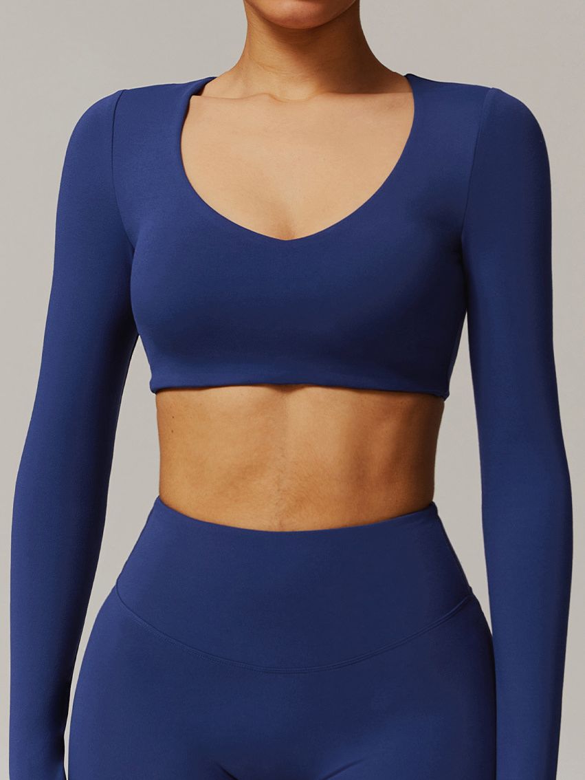 ZASUWA Women's Solid Color V-Neck Quick Dry Long Sleeve T-Shirt - Perfect for Workout, Yoga, Running & Casual Wear