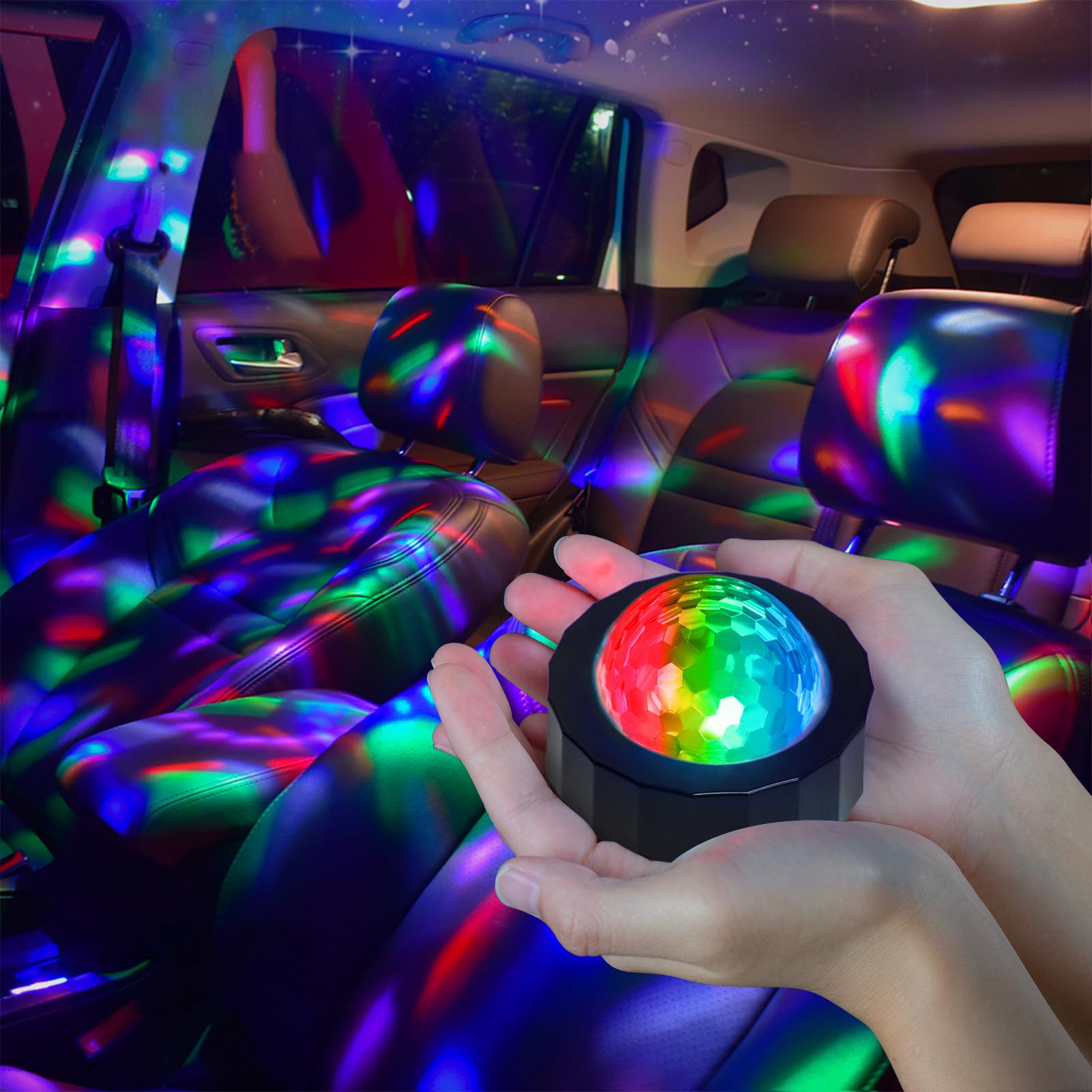 Rechargeable Sound-Activated Mini Disco Ball for Car - Multicolor LED Party Lights with Music Sync, USB Charging & 360° Rotation (Black) | Perfect for Road Trips, Night Drives & Car Parties
