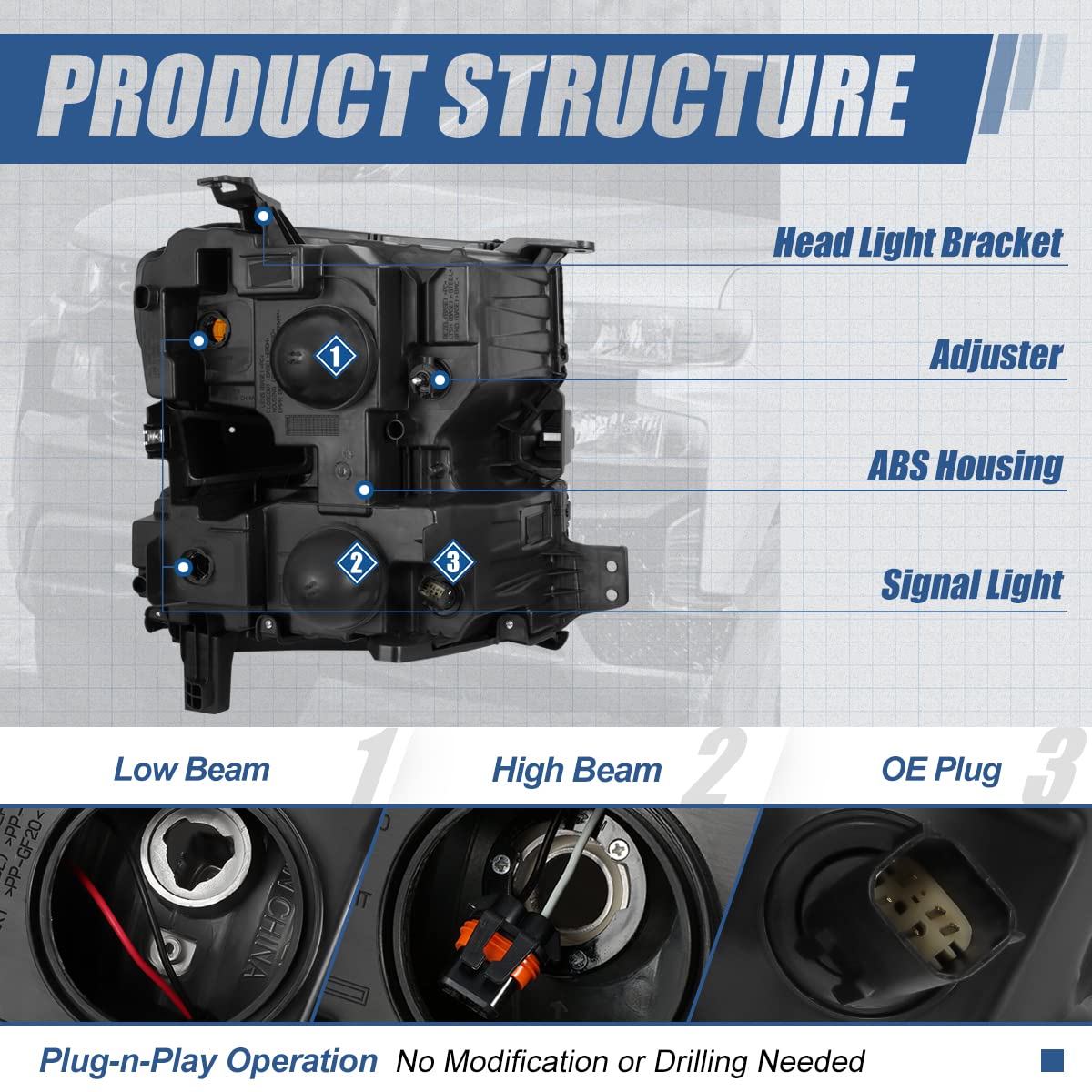 Auto Dynasty Headlights Assembly Replacement for 2019-2024 Chevy Silverado 1500 WT/LTD/Custom/Custom Trail Boss - Black Housing with Amber Corner (Driver & Passenger Side) | Durable LED Headlamps for Night Driving & Off-Road Adventures