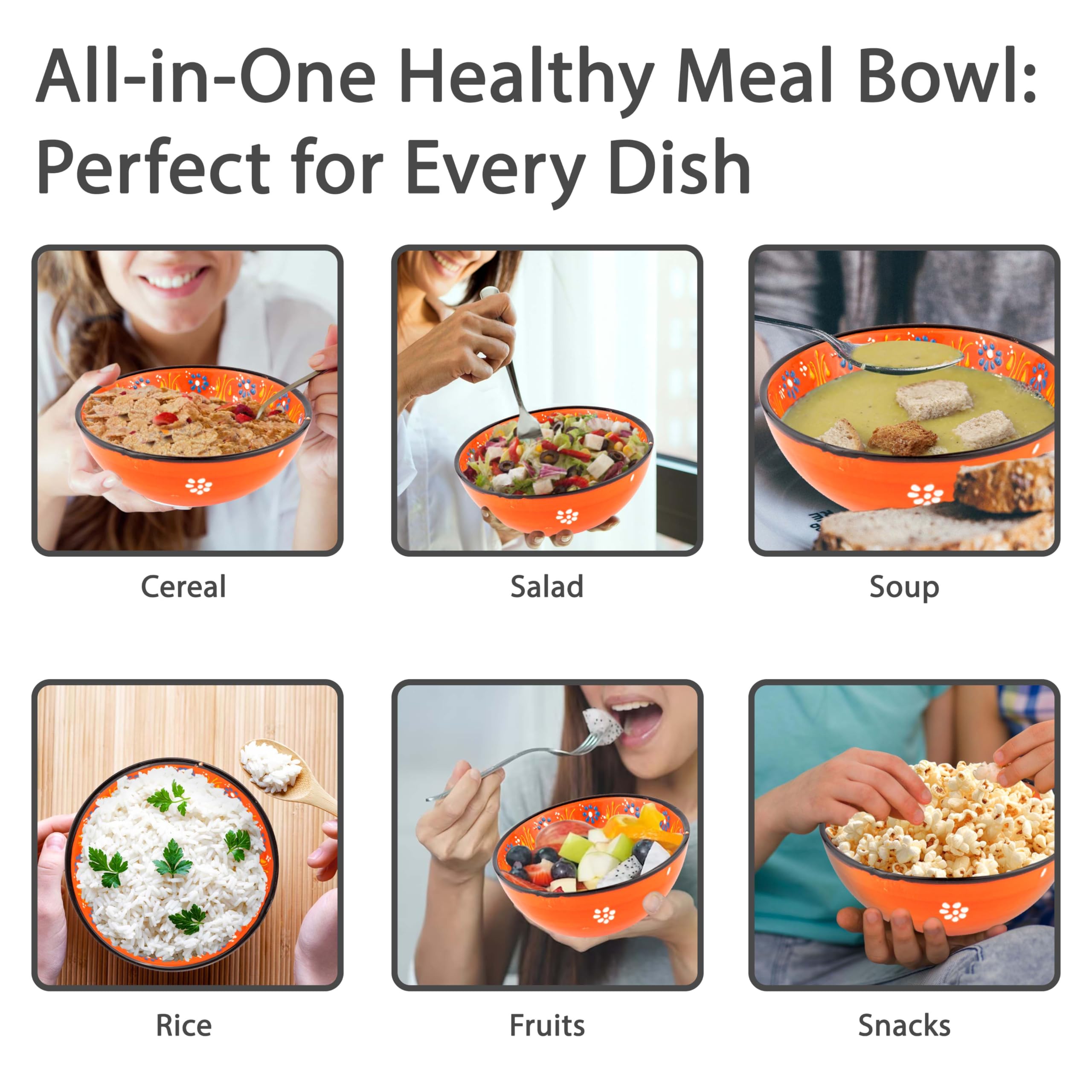 Handmade Ceramic Serving Bowls Set of 2 - 20oz Microwave & Dishwasher Safe Rice & Cereal Bowls - Colorful Snack Bowls for Breakfast, Soup, Salad & Dessert (Tangerine)