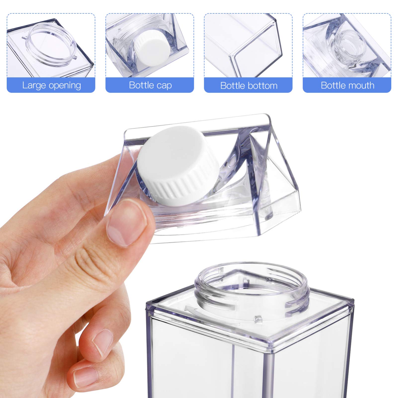 Cabilock 2-Pack Clear Square Drink Containers for Fridge - BPA-Free Leak Proof Water Bottles for Women, Juice Storage, Sports & Travel - Kawaii Aesthetic Portable Carton Design for Office, Gym & Outdoor Activities