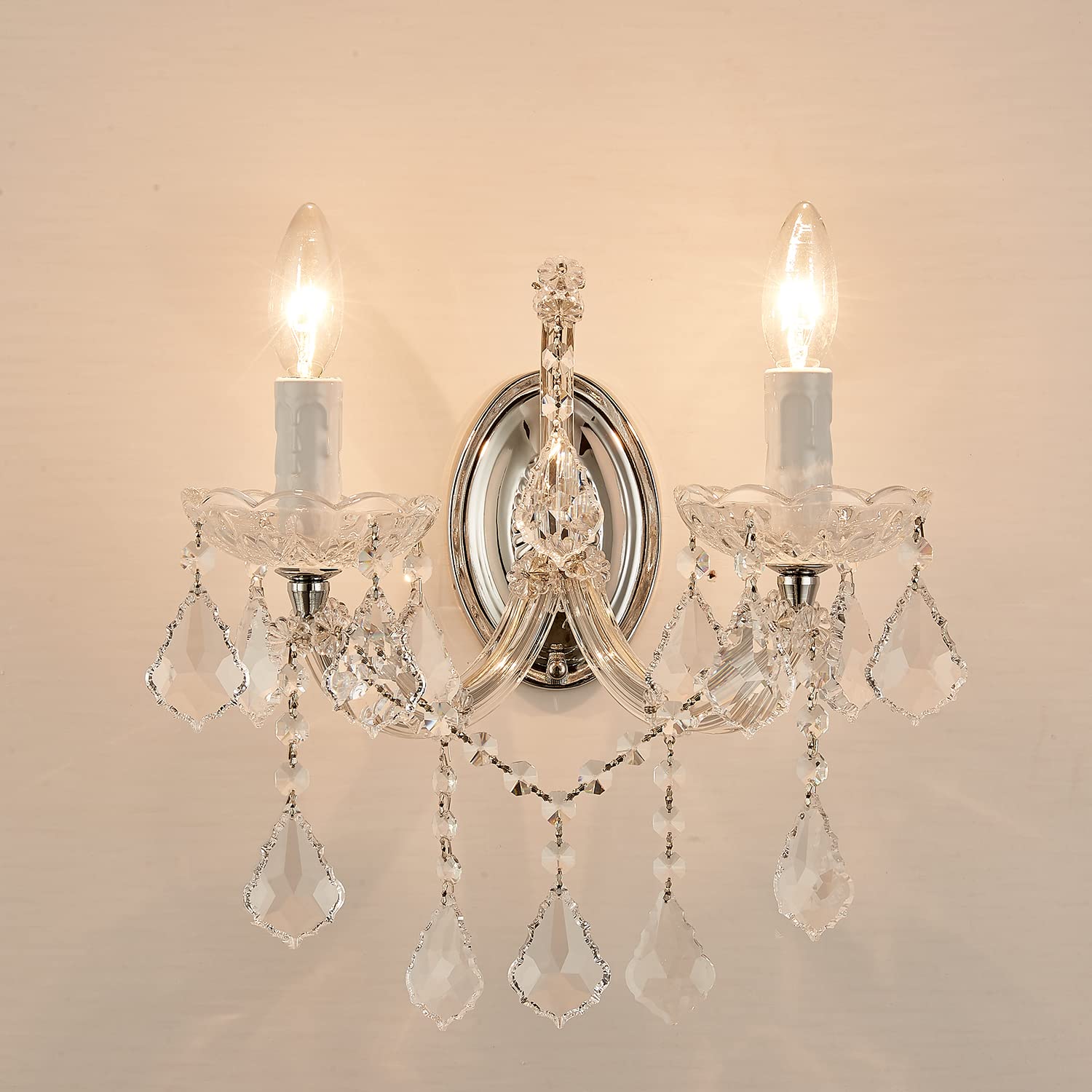 Modern Crystal Wall Sconces - 2-Light Maria Theresa Style Wall Lamp Fixtures for Bedroom, Living Room & Corridor | Elegant Lighting for Home Decor, Hotels & Restaurants