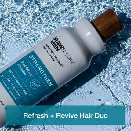 Raw Sugar Men's Strengthen 2-in-1 Shampoo & Conditioner for Hair Growth & Thickening - Coconut Scented, 18 fl oz - Revitalizes Thin & Damaged Hair - Perfect for Daily Use & Hair Care Routine