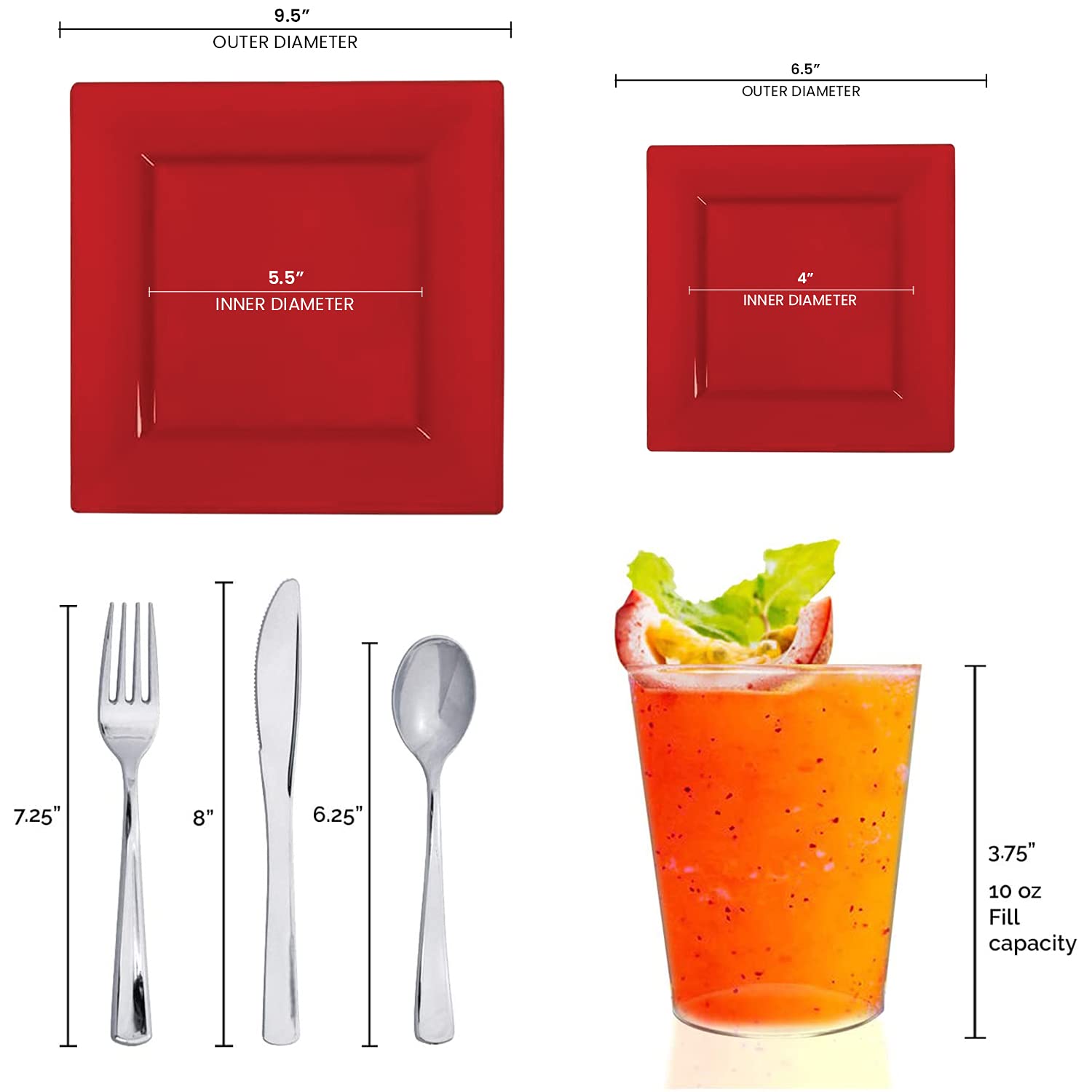 Elegant Disposable Plastic Dinnerware Set - Heavy Duty Plastic Plates for Parties (Red, 120-Piece Wedding Value Pack) | Perfect for Weddings, Banquets, and Large Gatherings