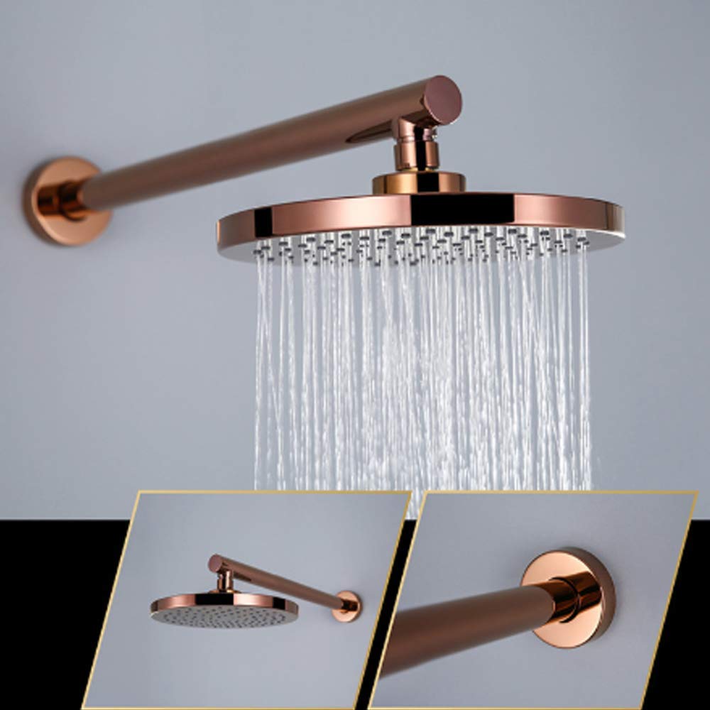 CHLDDHC Rose Gold Rain Mixer Shower Combo Set - Wall Mounted Bathroom Faucet with Round Rainfall Shower Head & Handheld Shower - Built-in Valve Box - Perfect for Modern Master Bath & Spa-Like Shower Experience