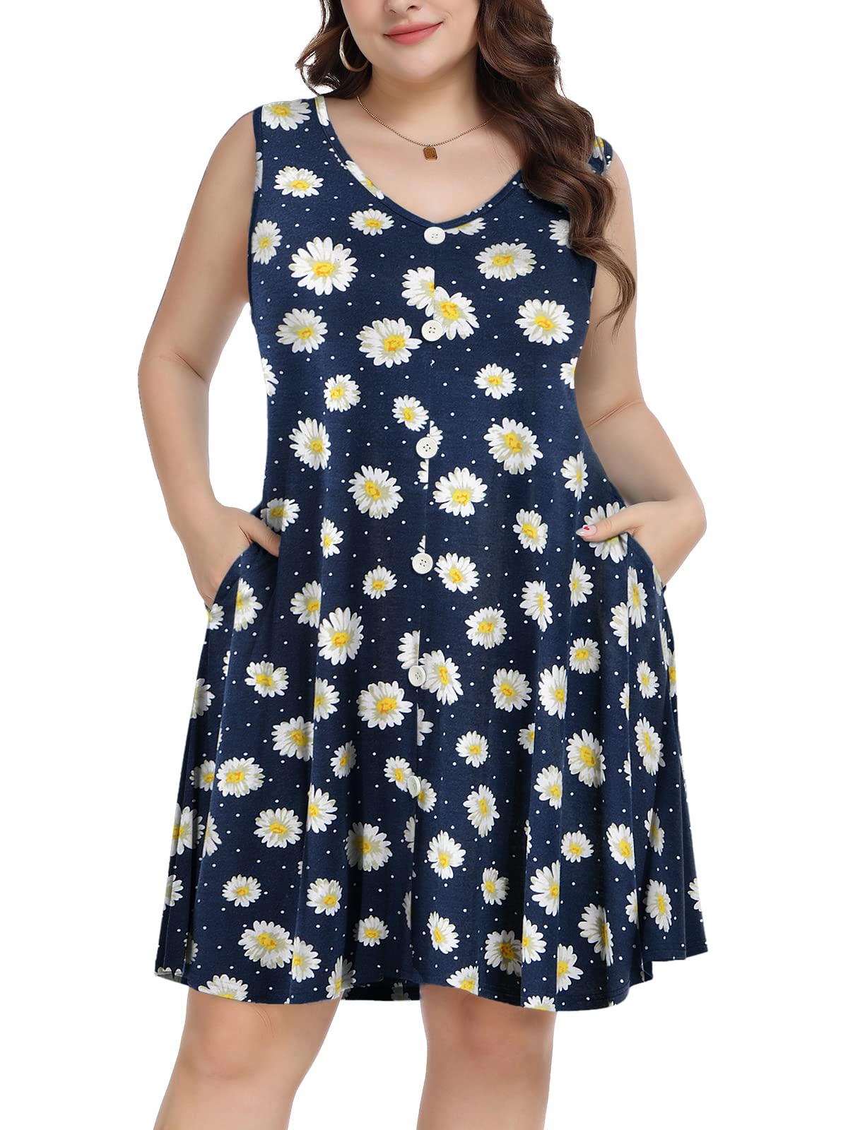 ZENNILO Women's Casual T-Shirt Dress - Plus Size Summer V-Neck Sundress with Pockets | Beach Cover Up, Vacation Outfit & Everyday Wear