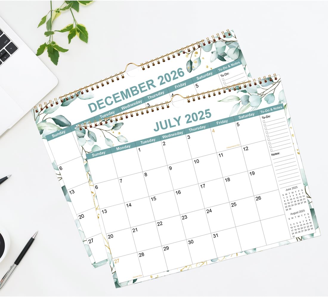 2025-2026 18-Month Wall Calendar (July 2025-December 2026) - Premium Paper, Twin-Wire Binding with Hanging Hook, 12