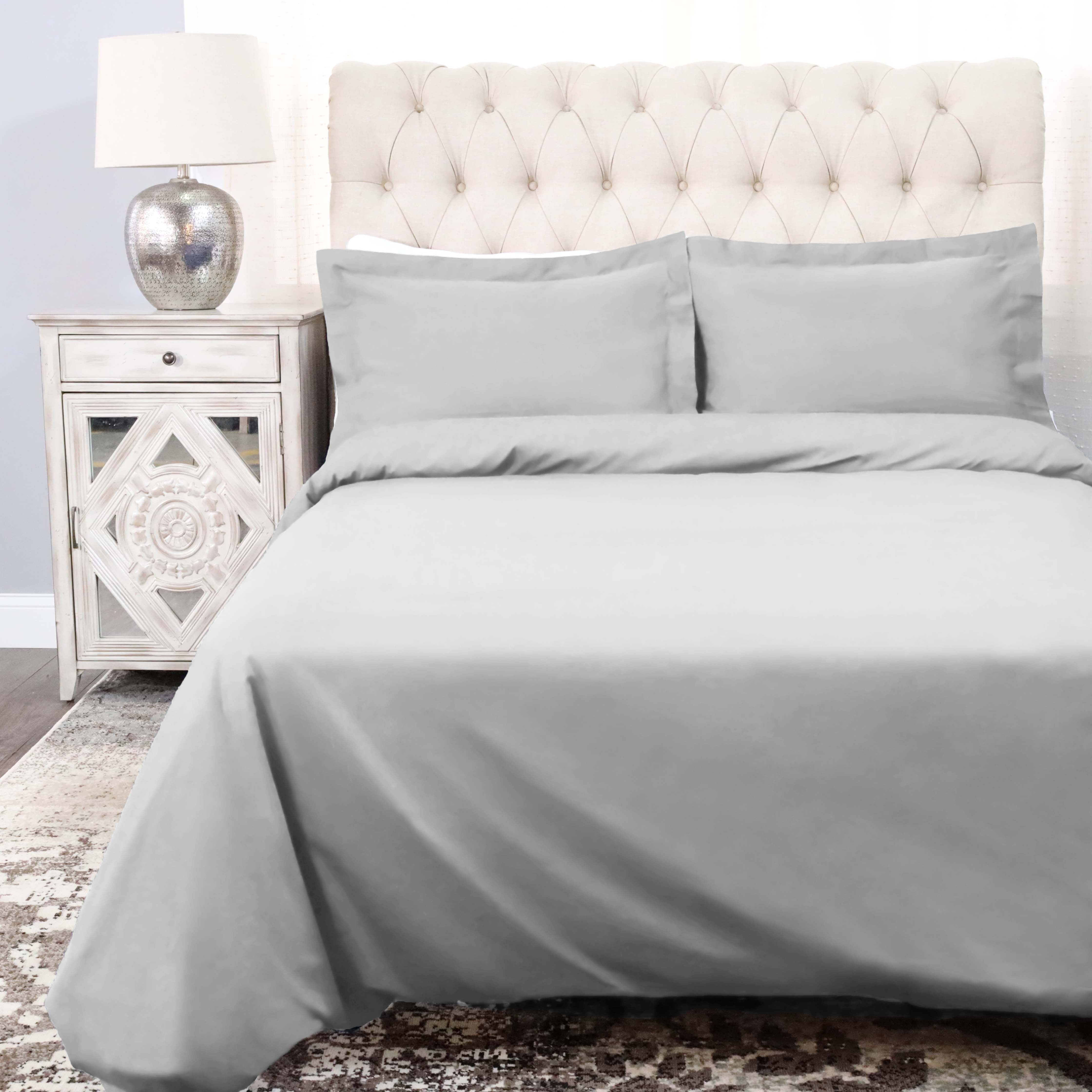 300 Thread Count Cotton Percale Solid Duvet Cover Set - Queen Size, Breathable & Soft Bedding Set for All Seasons - Perfect for Master Bedroom, Guest Room & Hotel Use