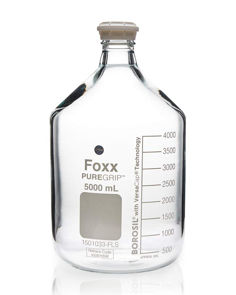 Borosilicate Glass Reagent Bottles 5000mL (5000 fl oz) with GL45 Screw Cap - Lab-Grade Transparent Chemical Storage Containers for Laboratory, Science Experiments & Industrial Use