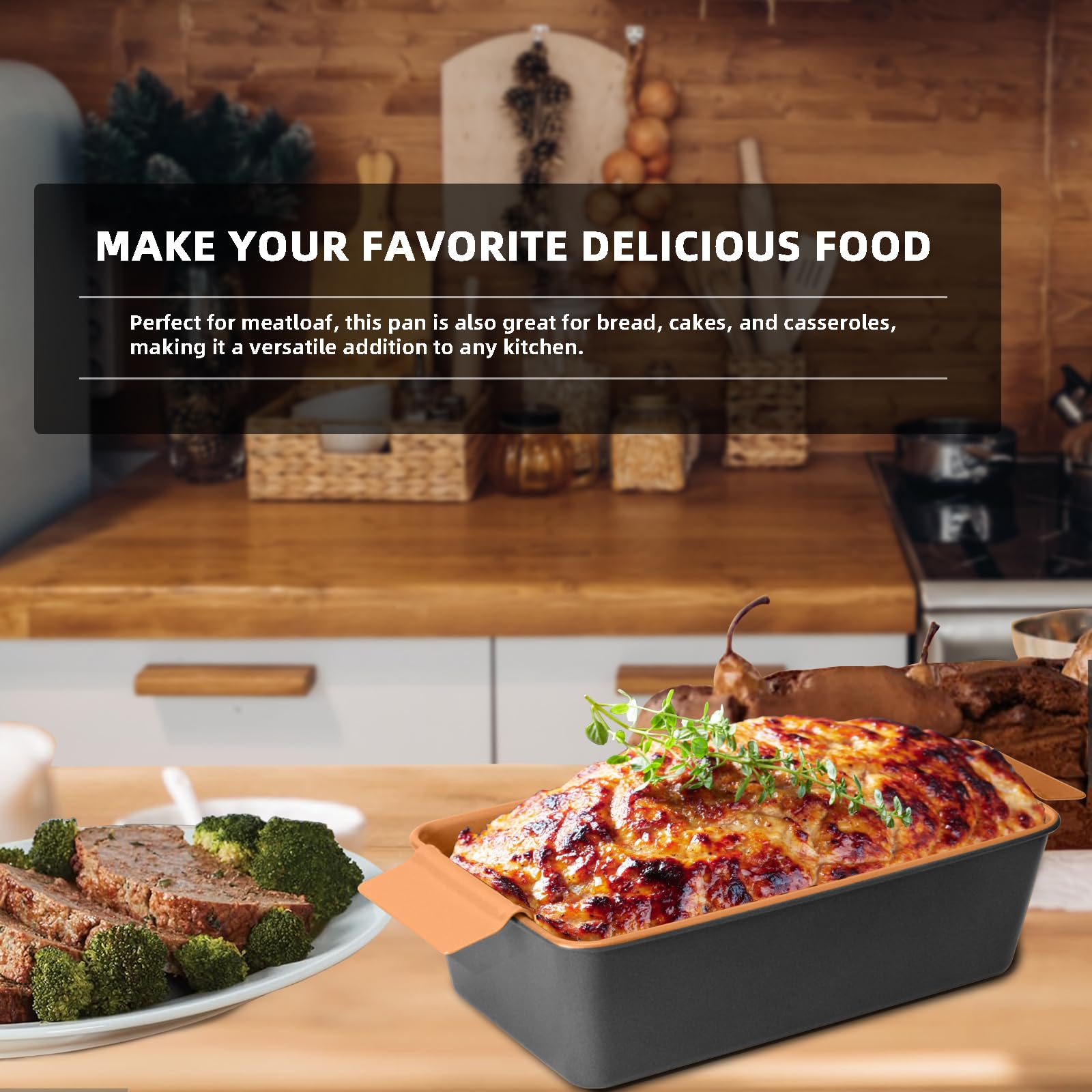 Nonstick Meatloaf Pan with Drain Tray - 9.8 x 5.7 Inch Bicolor Loaf Pan Set for Baking Meatloaf, Homemade Banana Bread, and Oven Recipes (Golden) - Perfect for Family Dinners and Holiday Cooking