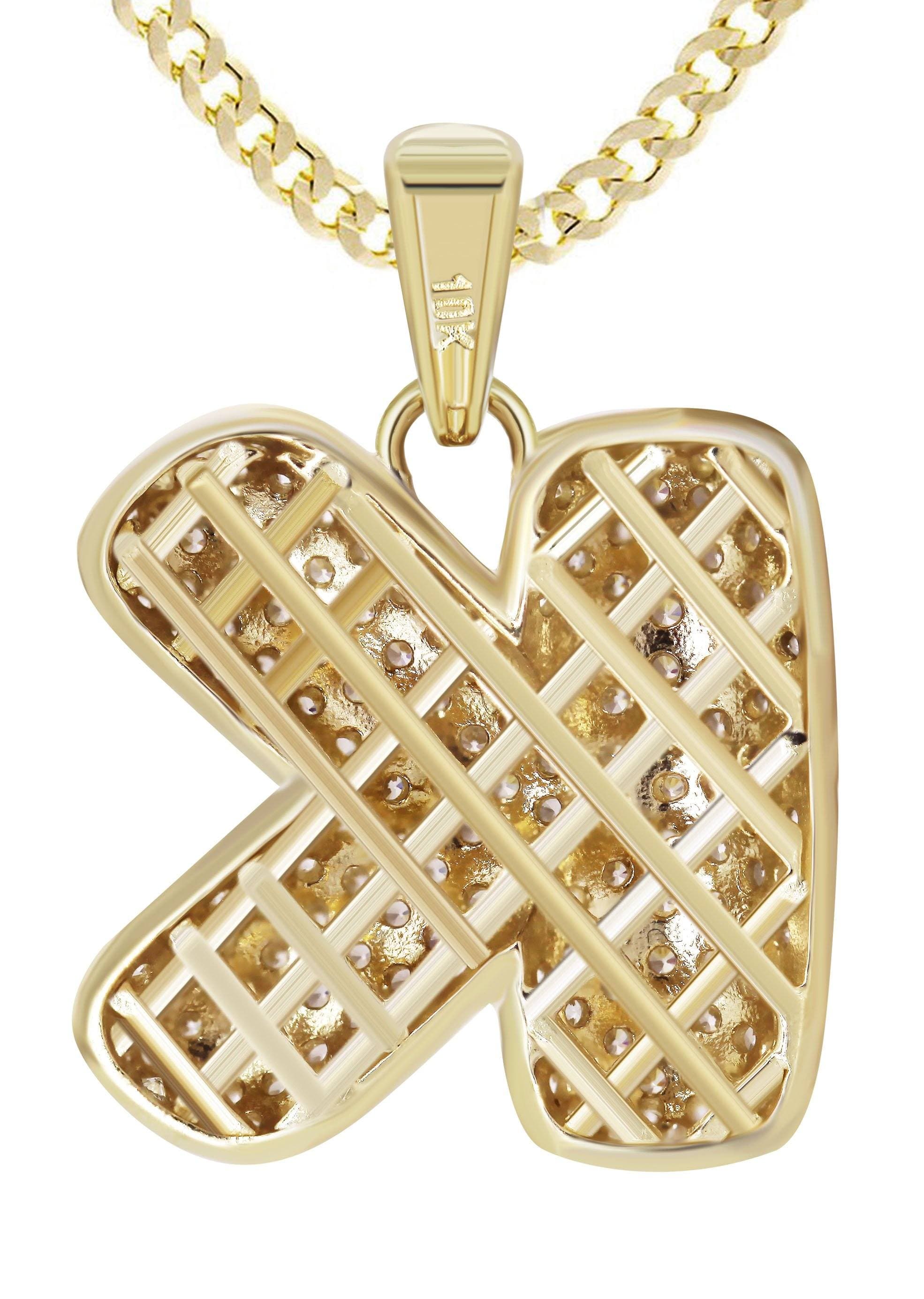 10K Yellow Gold Bubble Letter K CZ Necklace for Women - 14.7 Grams | Elegant Cubic Zirconia Initial Pendant Jewelry Gift for Birthday, Anniversary & Valentine's Day