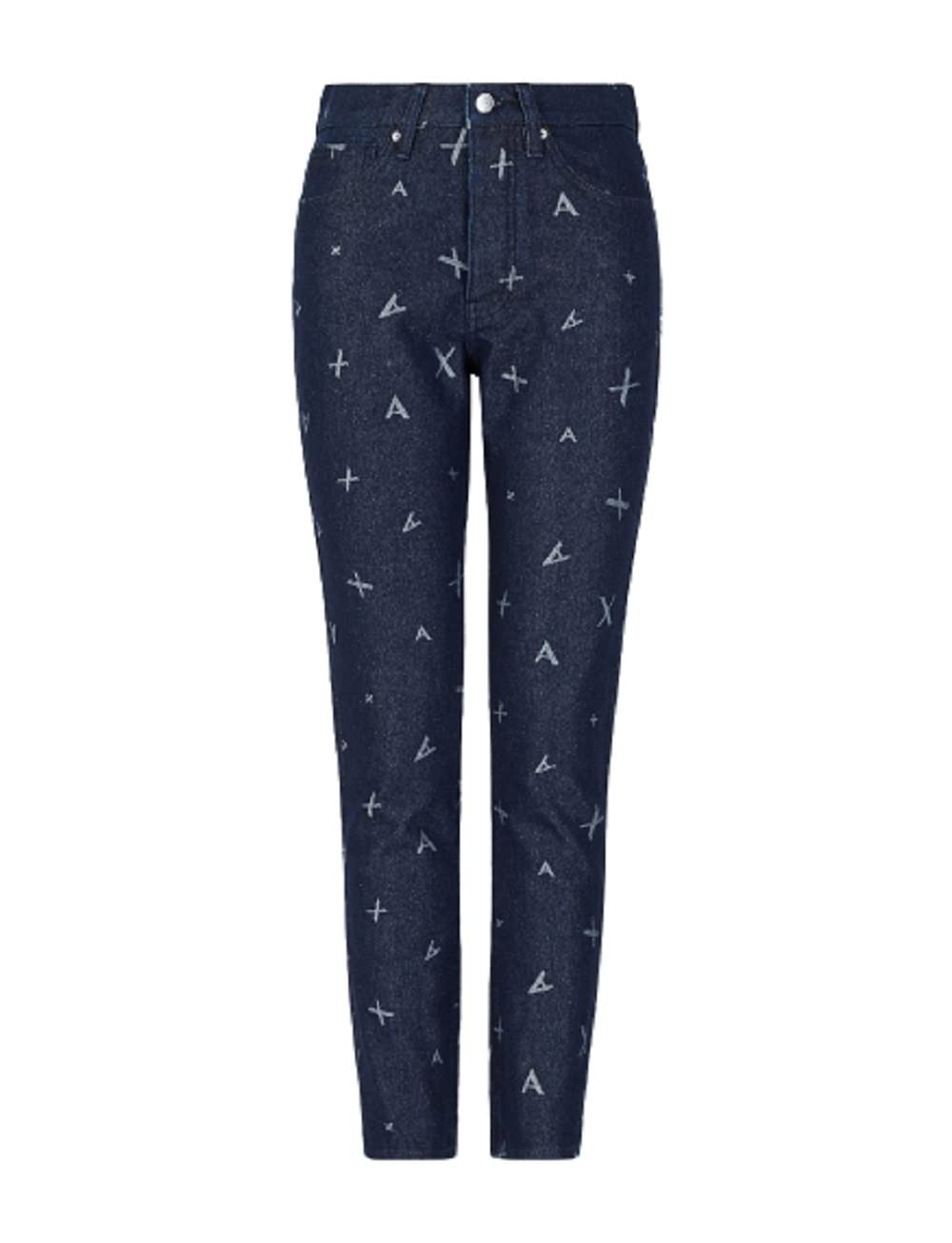 Armani Exchange Women's AX Logo Jacquard Denim Pants - Stylish High Waist Skinny Jeans for Casual Outings & Night Out