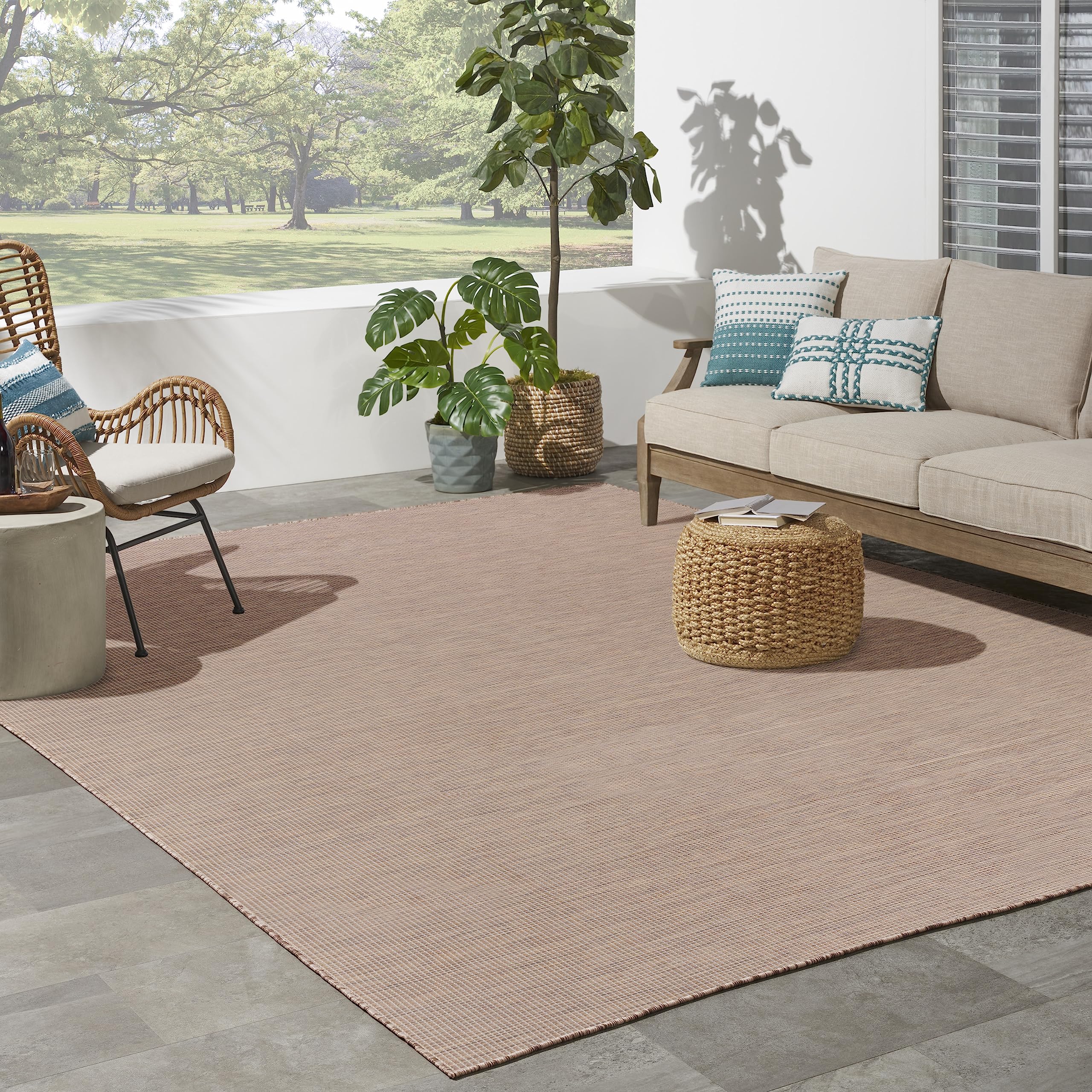 Nourison Positano 8' x 10' Indoor/Outdoor Jute Area Rug - Easy to Clean, Non-Shedding, Durable for Bedroom, Living Room, Dining Room, Backyard, Deck & Patio - Perfect for Home Decor, Outdoor Entertaining & High-Traffic Areas