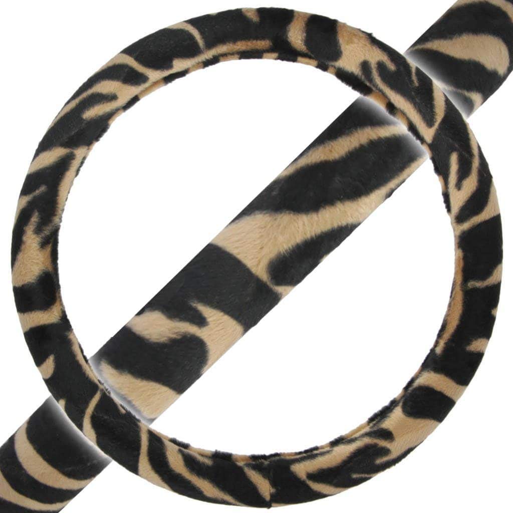 BDK Original Animal Print Zebra Steering Wheel Cover - 15 Inch Universal Fit for Cars, Trucks & SUVs - Brown Faux Leather Car Accessory for Style & Comfort (Perfect for Summer Heat Protection & Interior Decoration)