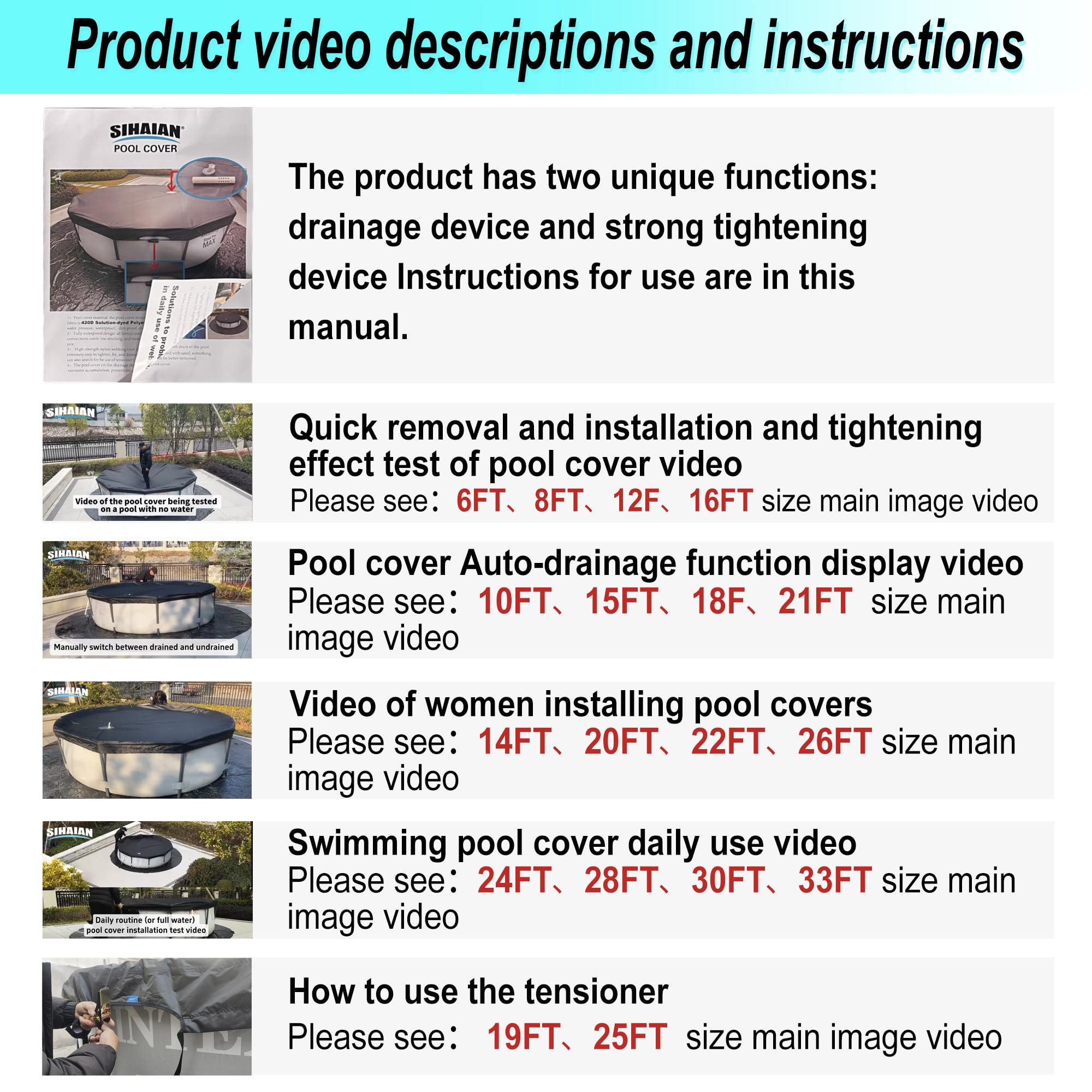 22 Ft Round Above Ground Pool Cover with Automatic Drain - Heavy Duty Winter Pool Protector, Dustproof & Waterproof Hot Tub Cover - Easy Installation for Swimming Pools & Spas (Ideal for Winter Protection & Year-Round Use)