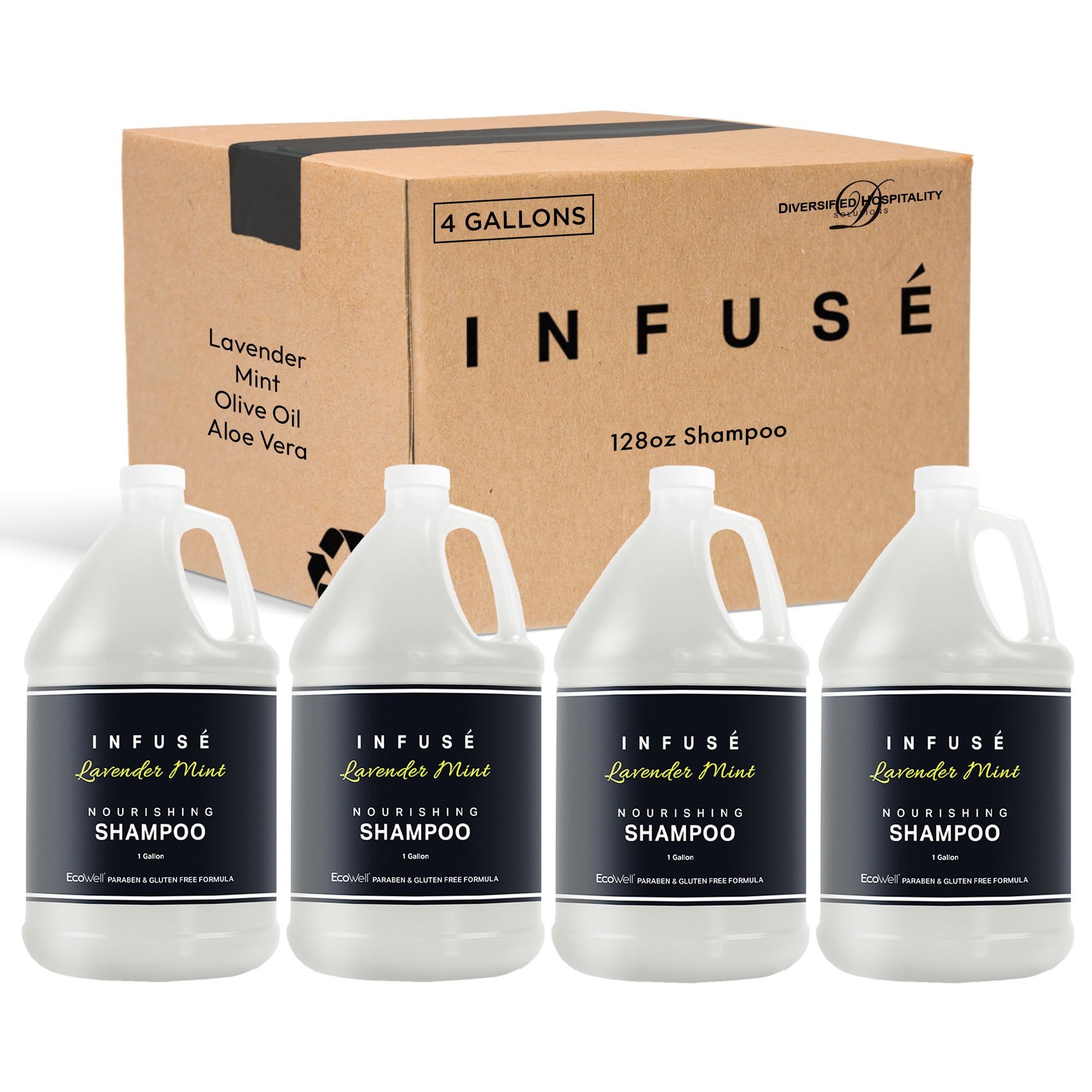 Terra Pure Infuse Lavender Mint Hotel Shampoo and Conditioner Set | 1 Gallon Bulk Refill for Hospitality & Vacation Rentals | Scented Bathroom Essentials for Hotels, Airbnb, Spas | 4-Pack (4 Gallons Total) | Ideal for Dispenser Refills and Guest Amenities