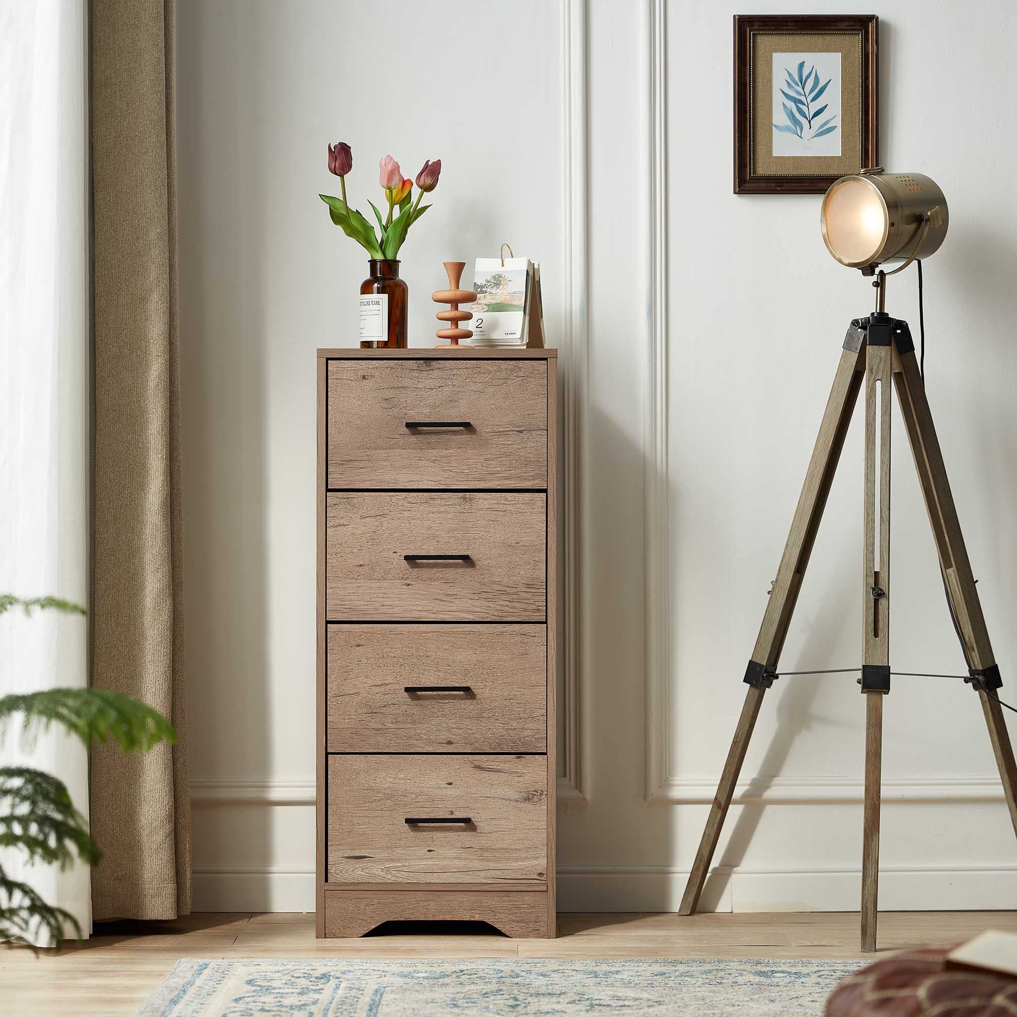 FRAPOW 4-Drawer Fabric Dresser with Wood Top & Metal Frame - Tall Storage Tower Organizer for Bedroom, Living Room, Nursery, Hallway - Perfect for Clothes, Toys, and Home Organization