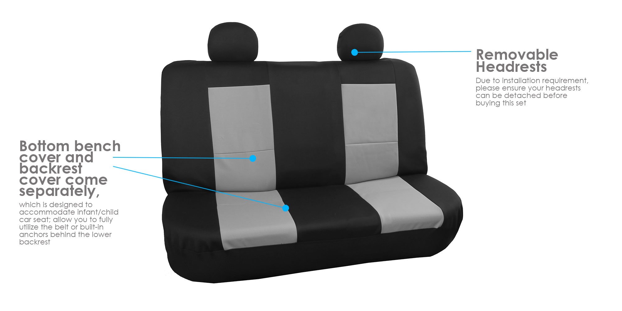 FH Group Universal Fit Neoprene Car Seat Covers - Full Set for Front & Back Seats | Waterproof, Washable & Durable | Compatible with SUV, Sedan, Van (Gray) | Perfect for Road Trips, Daily Commute & Pet Protection