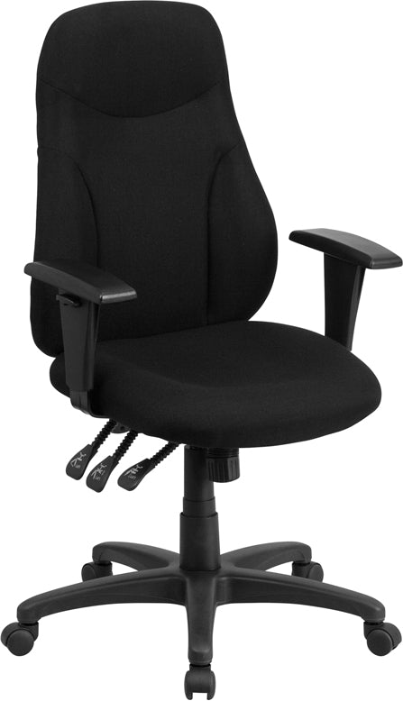 Ergonomic High Back Office Chair with Adjustable Arms - Black Fabric Swivel Task Chair for Home & Office Workspace - Perfect for Long Hours of Computer Work, Gaming, and Study Sessions