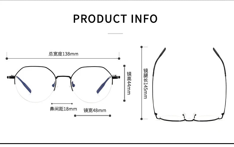 Unisex Black Titanium Semi-Rimless Flat Top Round Eyeglasses Frame 81035 - Stylish & Lightweight for Work, Reading & Everyday Wear