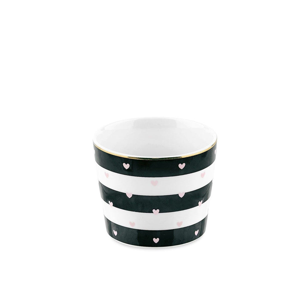 Ms Etoile Ceramic Snack Pot with Black Stripes & Rose Hearts Design - Perfect for Candy, Nuts, Snack Storage & Kitchen Decor