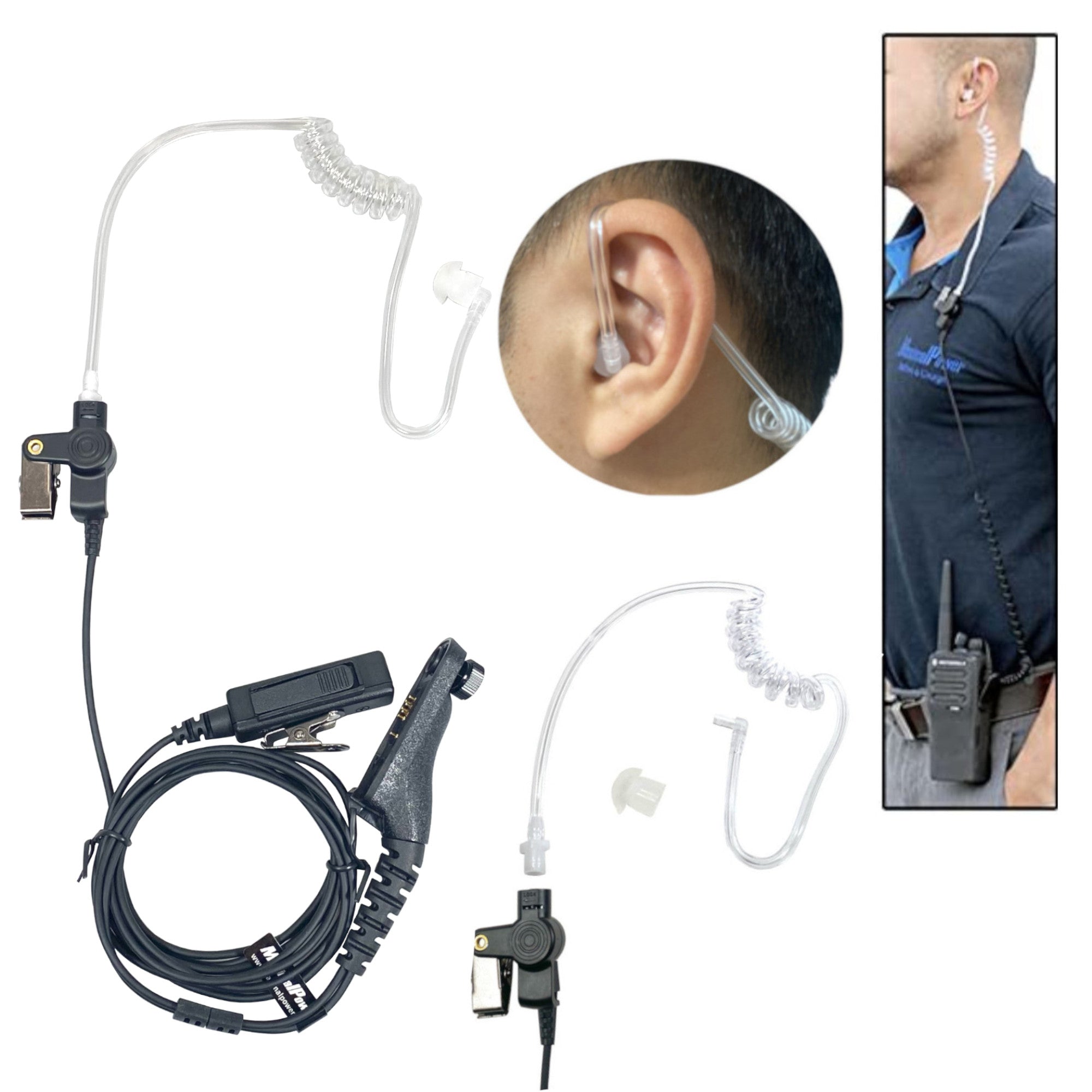 Professional Surveillance Earpiece Headset with PTT Mic for Motorola XPR6500 XPR6550 XPR6580 APX7000 APX6000 Two-Way Radios - Includes Earmolds & Eartips Combo - Ideal for Security, Law Enforcement & Event Staff Communication