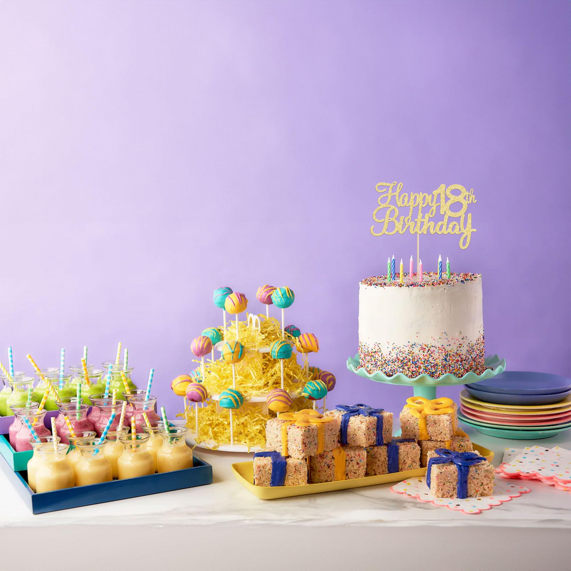 Gold Happy 18th Birthday Cake Topper - 18th Birthday Cake Decorations - Cheers to 18 Fabulous Cupcake Toppers - 1 Pack - Perfect for Birthday Parties, Milestone Celebrations & Sweet 18 Decor