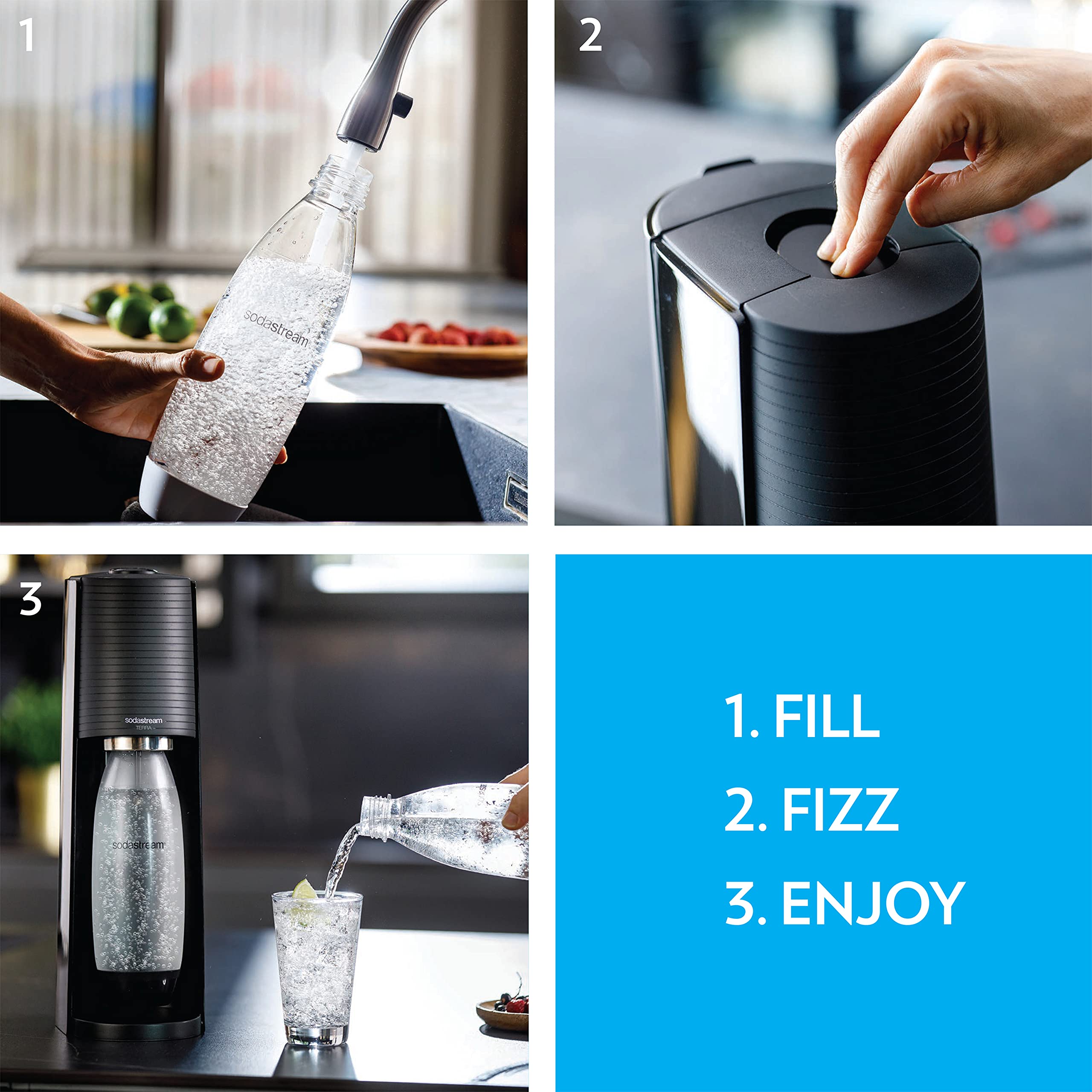 SodaStream Terra Sparkling Water Maker Kit - Red Carbonation Machine with CO2 Cylinder & Dishwasher-Safe Bottle for Home, Office, and Parties | Make Fresh Sparkling Water Instantly