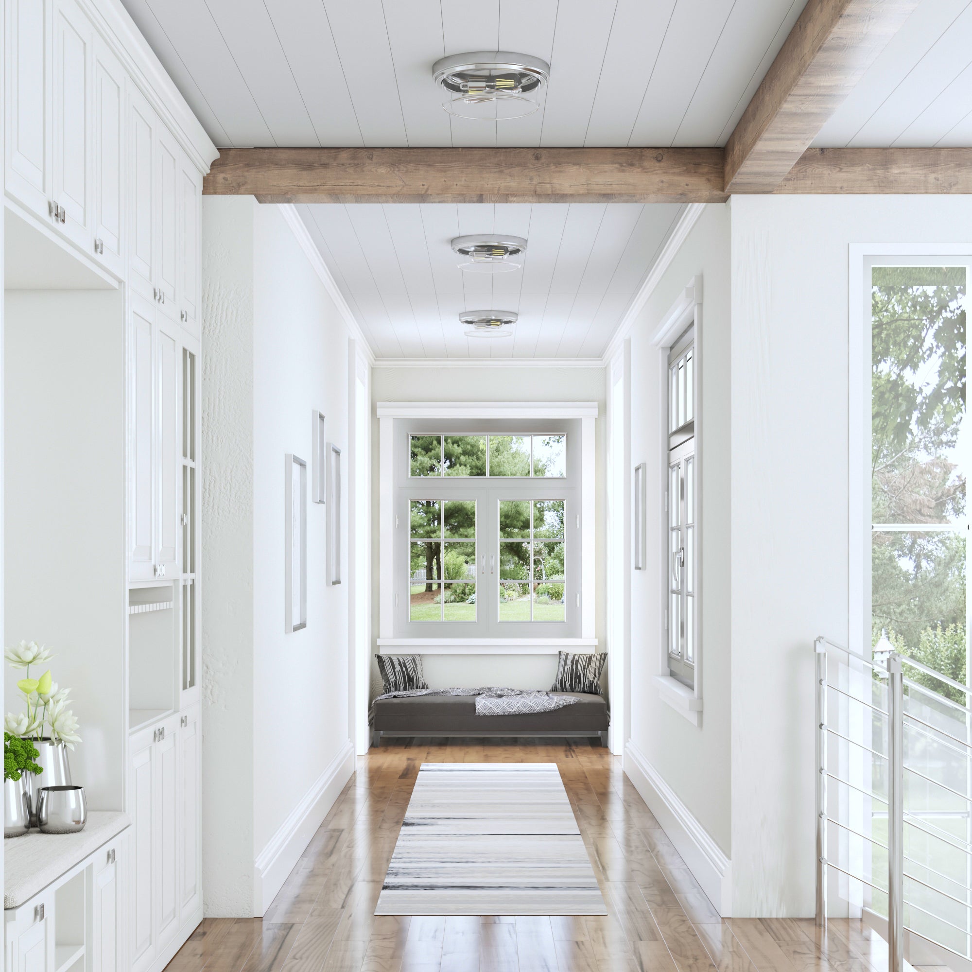 Madalyn Drum Flushmount Light Fixture - Clear Glass Shade with Brushed Nickel Finish - Modern Ceiling Light for Bedroom, Living Room & Hallway