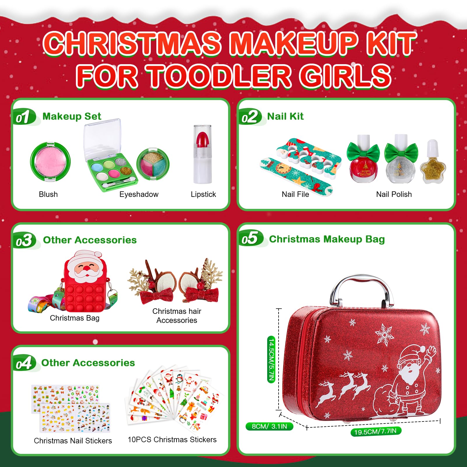 NATTHSWE 31-Piece Kids Makeup Kit - Washable & Safe for Girls 3-10 Years - Birthday Gift for Girls
