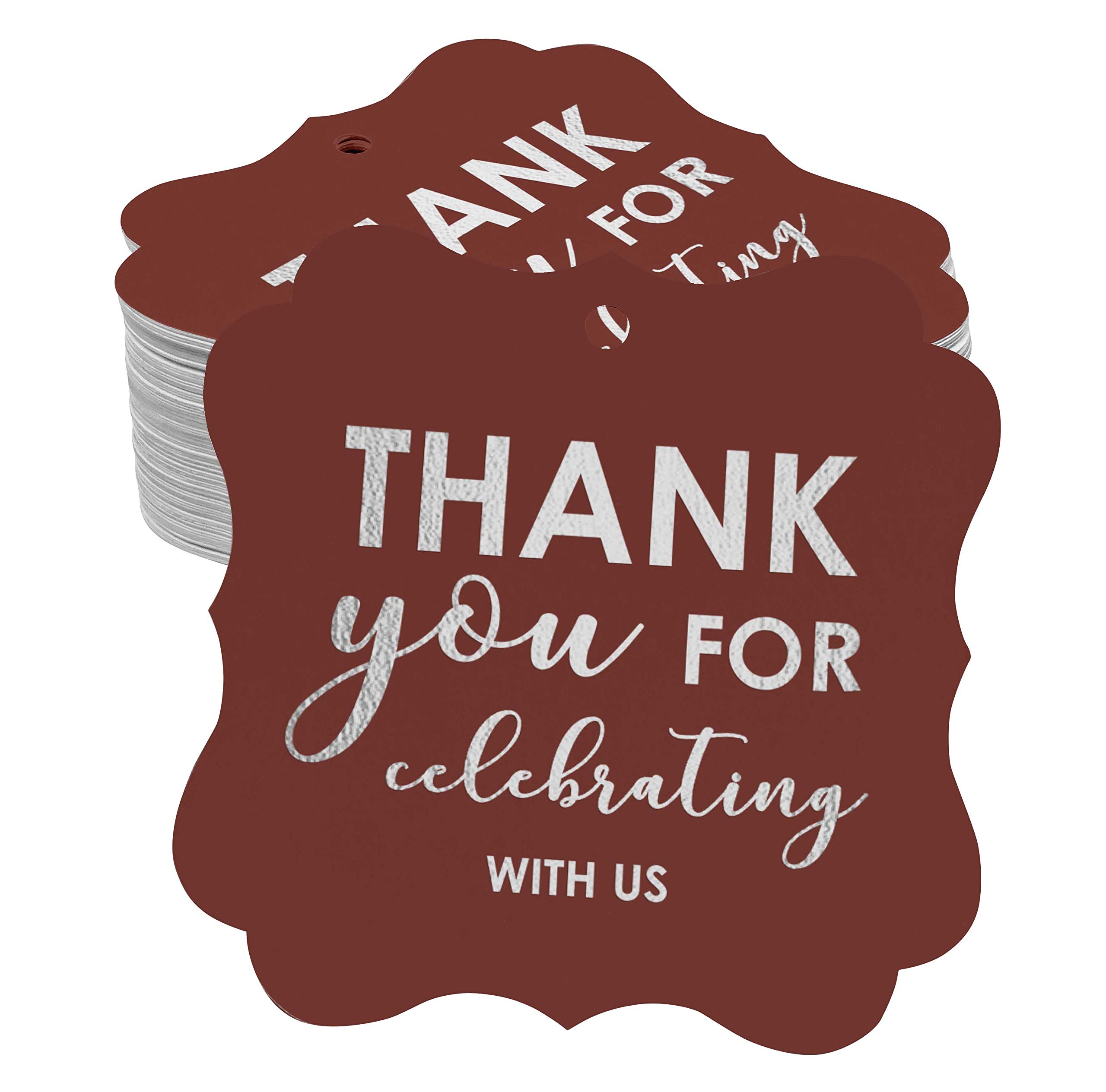 Elegant Silver Foil Hang Tags - 100 Pack for Bridal Showers, Baby Showers, Weddings, Birthdays & Retirement Parties - Thank You Gift Tags for Celebrations & Favors - Perfect for Decorations, Party Favors & Gift Wrapping