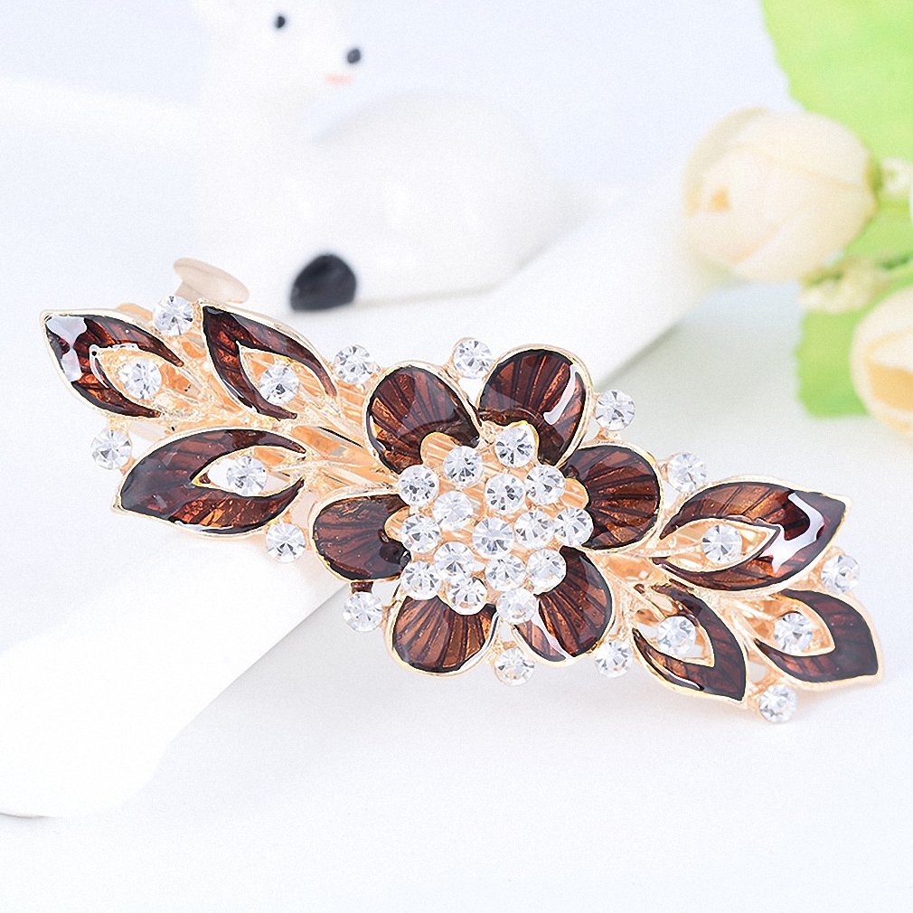 Giwotu Women's Barrettes - Colorful Enamel Flower Hair Clips with Crystal Rhinestones, Fashion Hair Accessories for Women & Girls | Perfect for Weddings, Parties, and Everyday Style