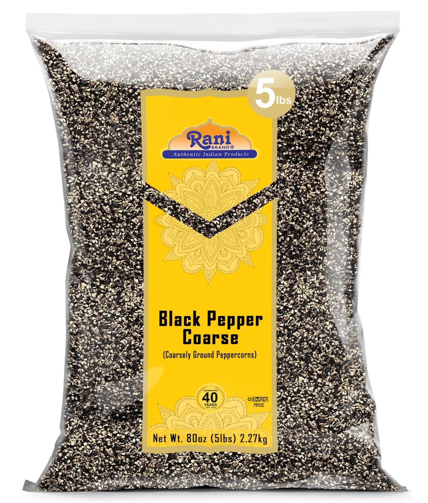 Premium Coarse Ground Black Pepper 28 Mesh (Table Grind) - 5lb Bulk (80oz/2.27kg) | All Natural, Vegan, Gluten-Free, Non-GMO, Kosher Certified | Perfect for Grilling, Seasoning & Home Cooking