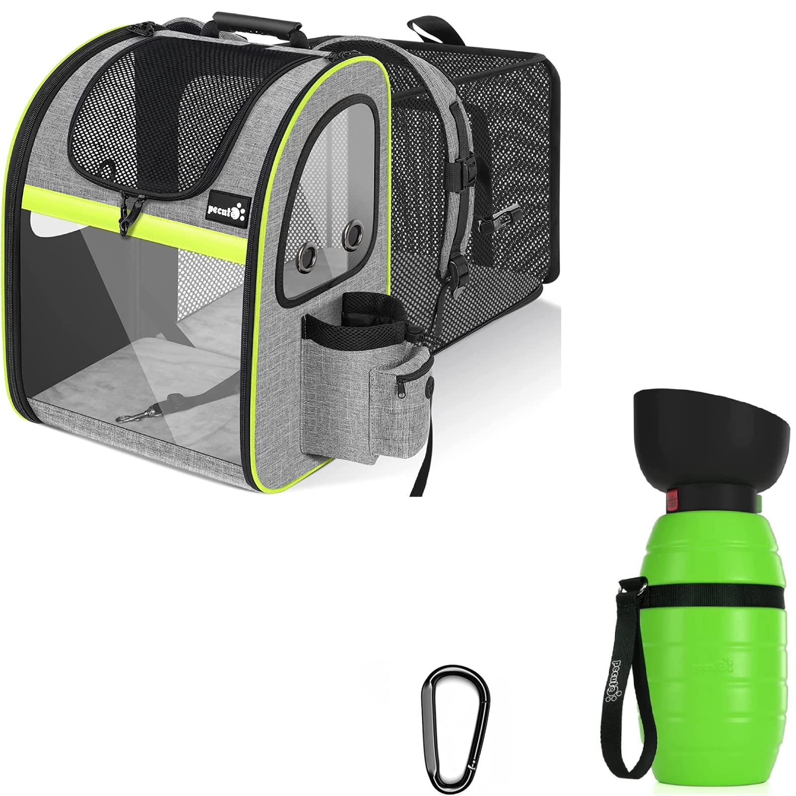 Pecute Pet Carrier Backpack for Small Dogs & Cats with 17oz Leak-Proof Water Bottle - Green | Airline Approved, Hiking, Travel & Vet Visits
