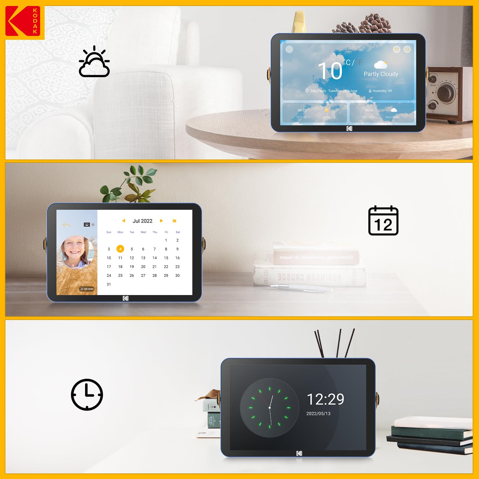 KODAK 10.1 Inch WiFi Digital Photo Frame with 4000mAh Battery | 1920x1200 HD IPS Touch Screen | 16GB Built-in Memory | Auto-Rotate | KODAK App Compatible | Perfect Gift for Family & Friends | Blue - Ideal for Home Decor, Office Display, and Sharing Memories Digitally