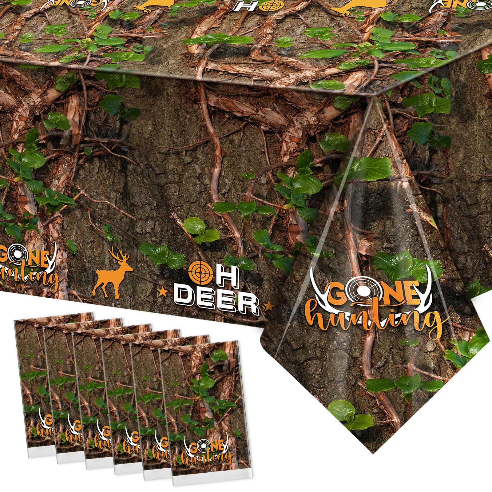 Camo Hunting Tablecloths - 6-Piece Plastic Table Covers for Hunting Theme Parties, Birthday Decorations & Baby Showers | Durable, Waterproof Outdoor Party Supplies for Camping, Picnics, and Tailgating