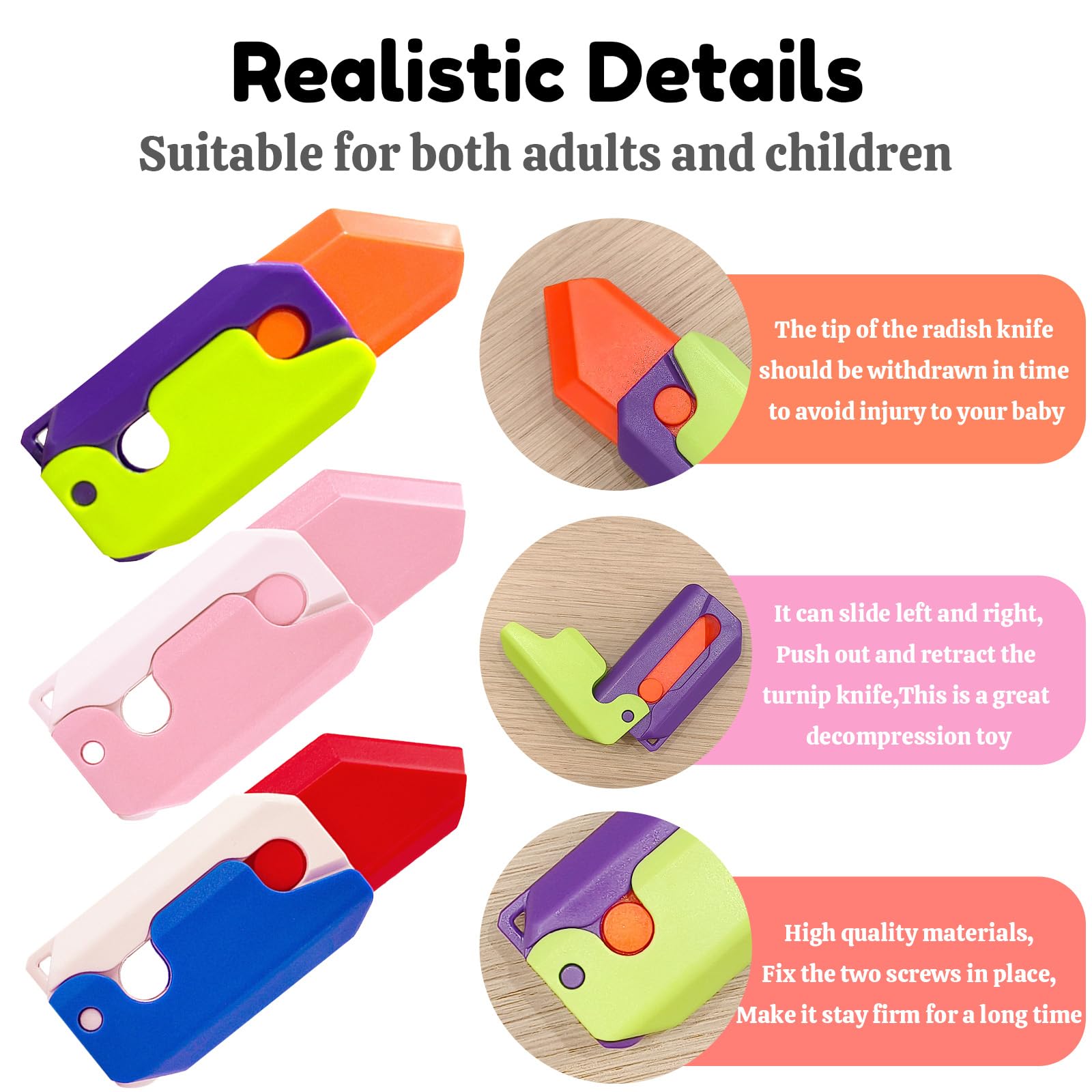 3D Printing Gravity Fidget Knife Toy Set - 3 Pack Stress Relief Sensory Toys for Adults, Teens & Kids - Plastic Carrot Design Anxiety Relief Fidgeting Tool for Office, School & Travel
