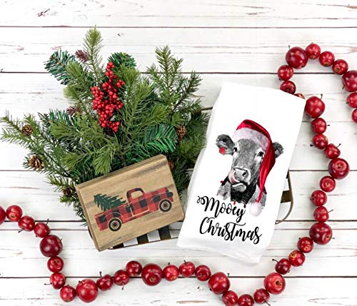 Festive Christmas Cow Print Flour Sack Kitchen Towels - Soft Absorbent Holiday Dish Towels for Baking, Cooking & Decorating - Perfect for Farmhouse & Country Kitchen Decor
